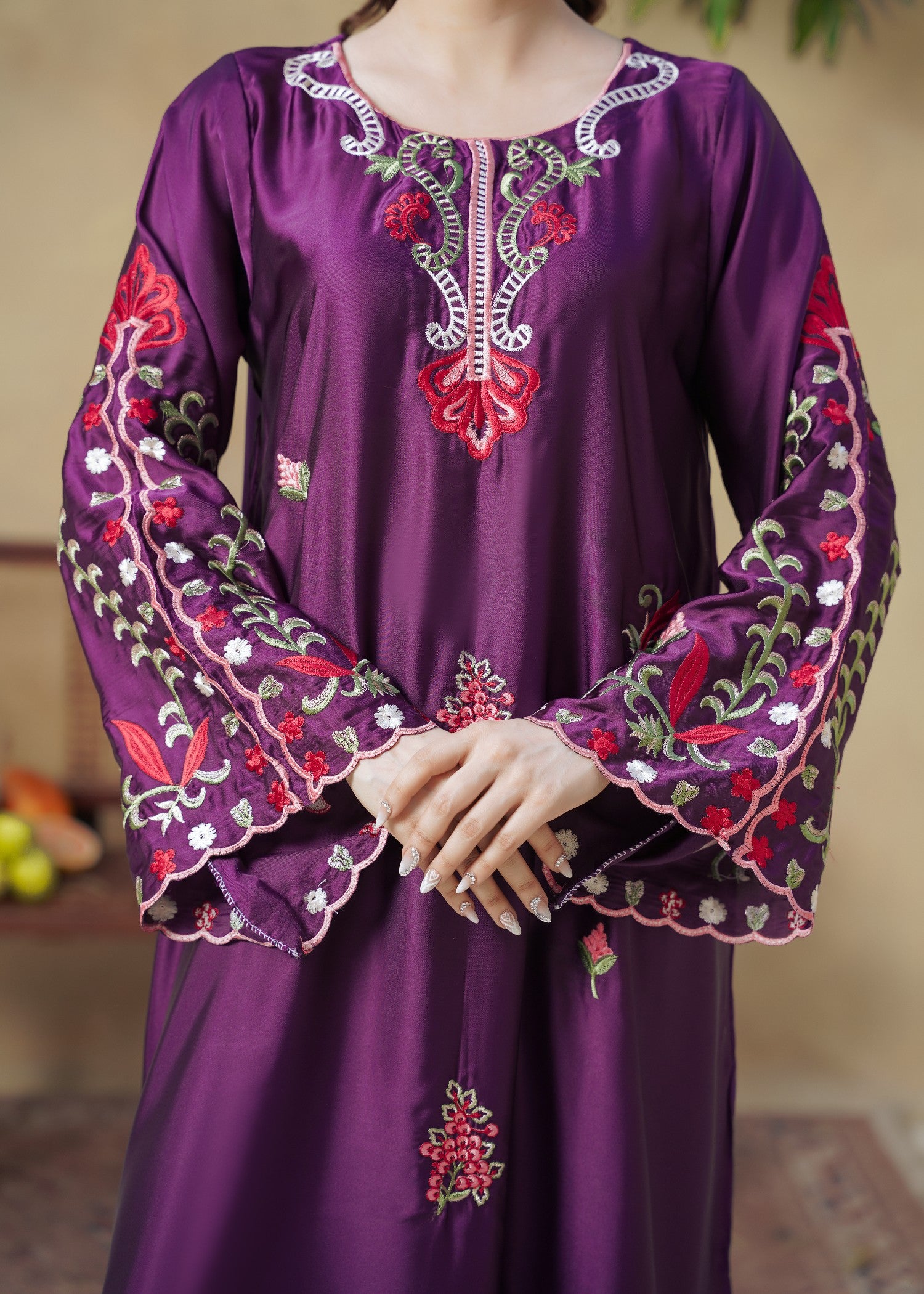 silk Kaftan in Plum
