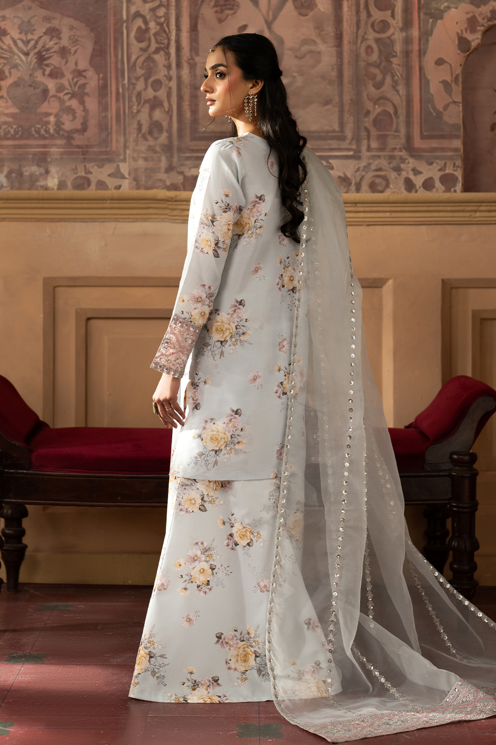 silk finish lawn Sharara in Ice blue