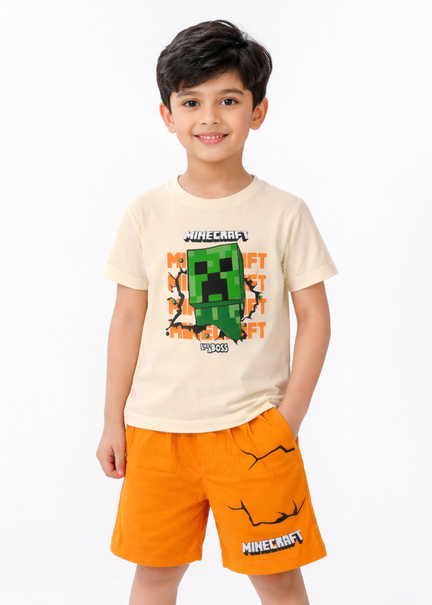 cotton jersey T Shirt in Off-white, orange