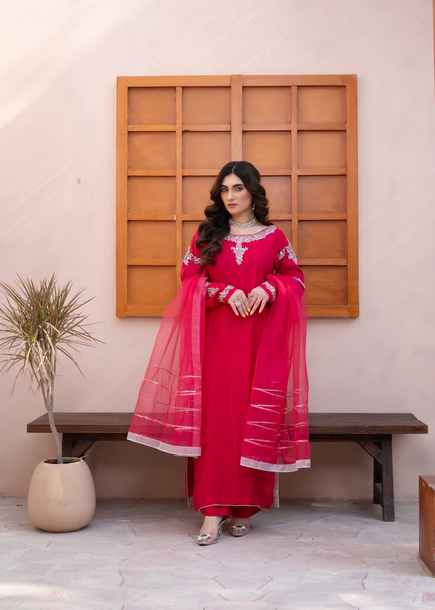raw silk Kurta Set in Raspberry pink