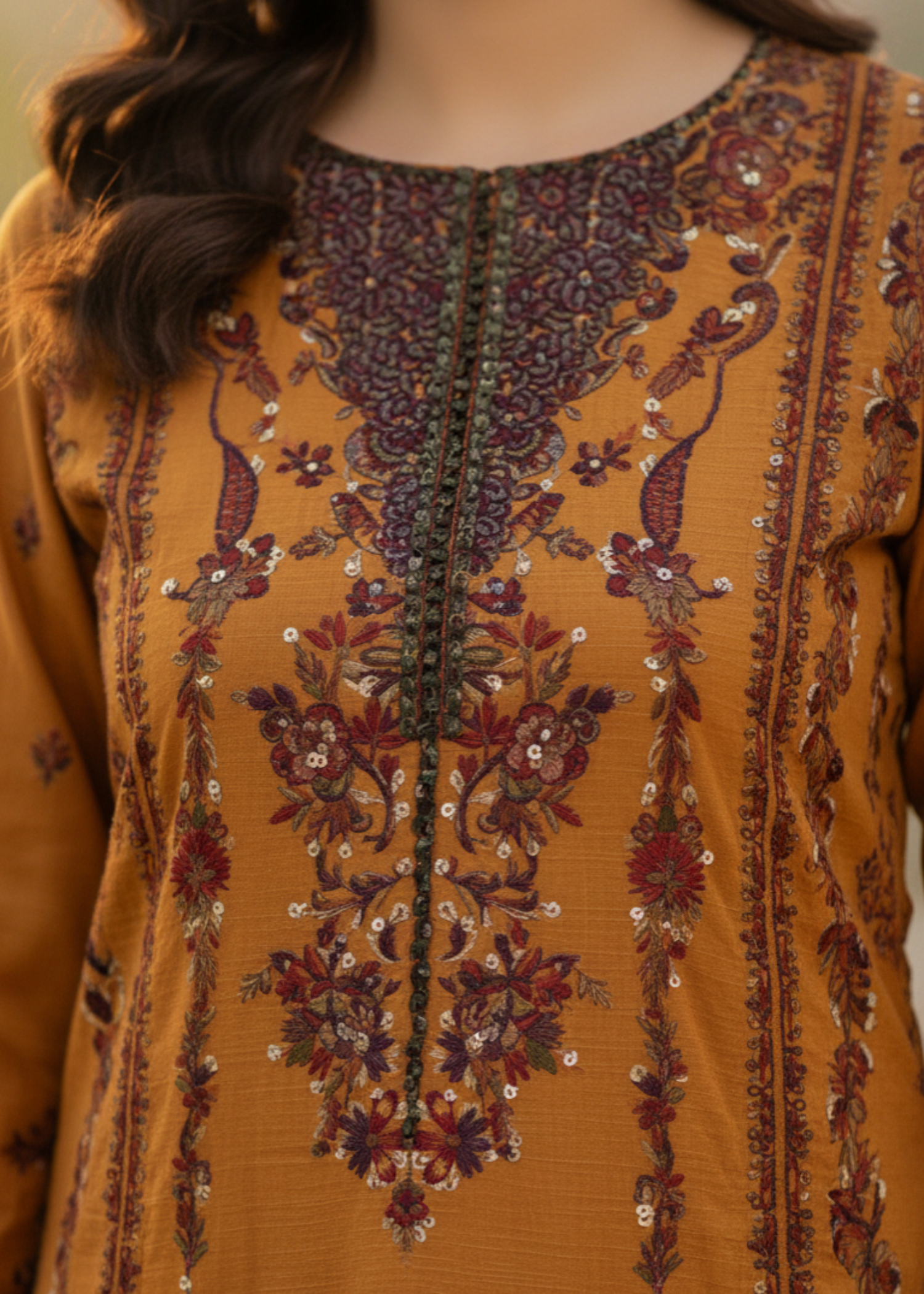 khaddar Kurta Set in Sand brown