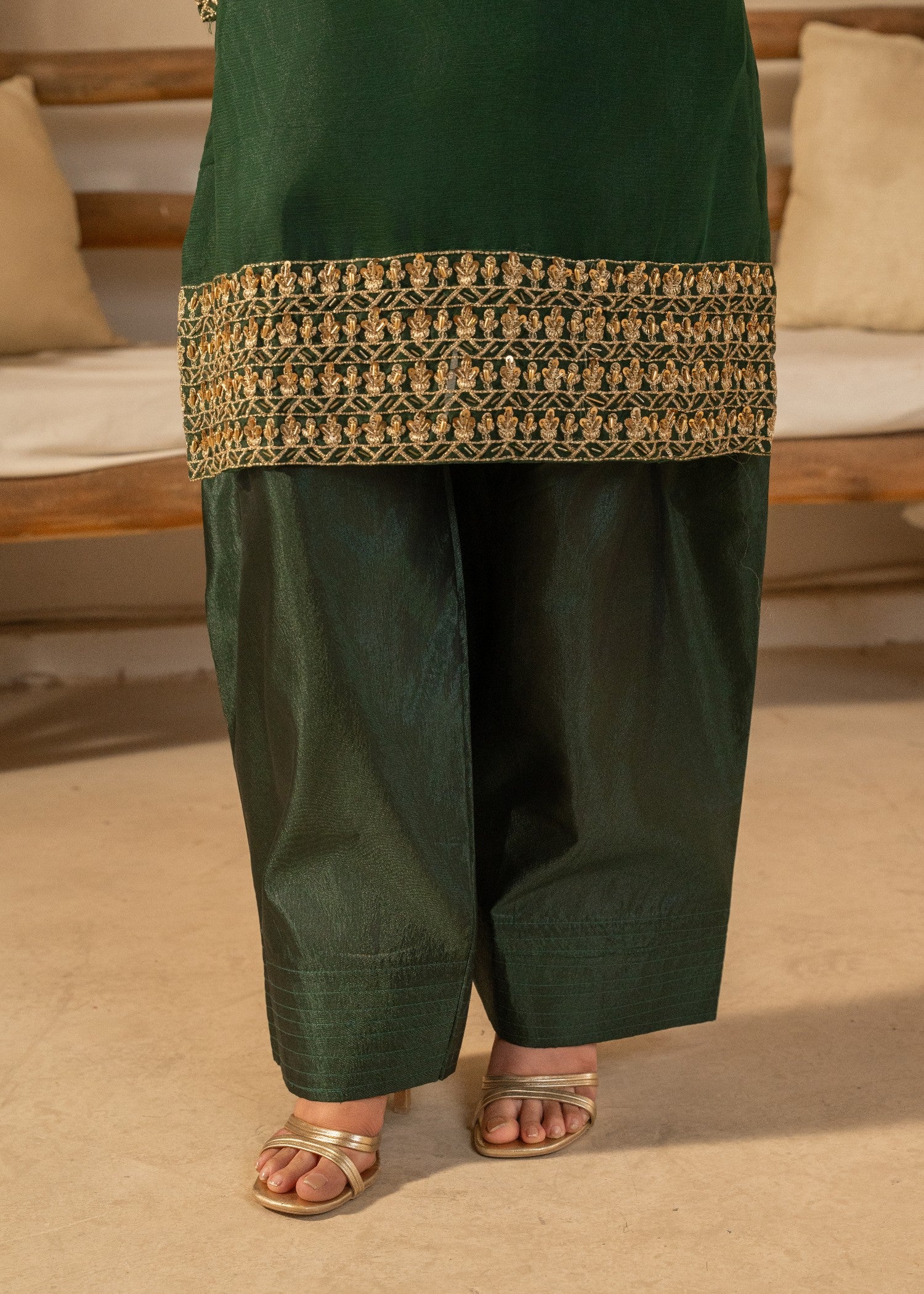 chiffon Kurta Set in Dark green