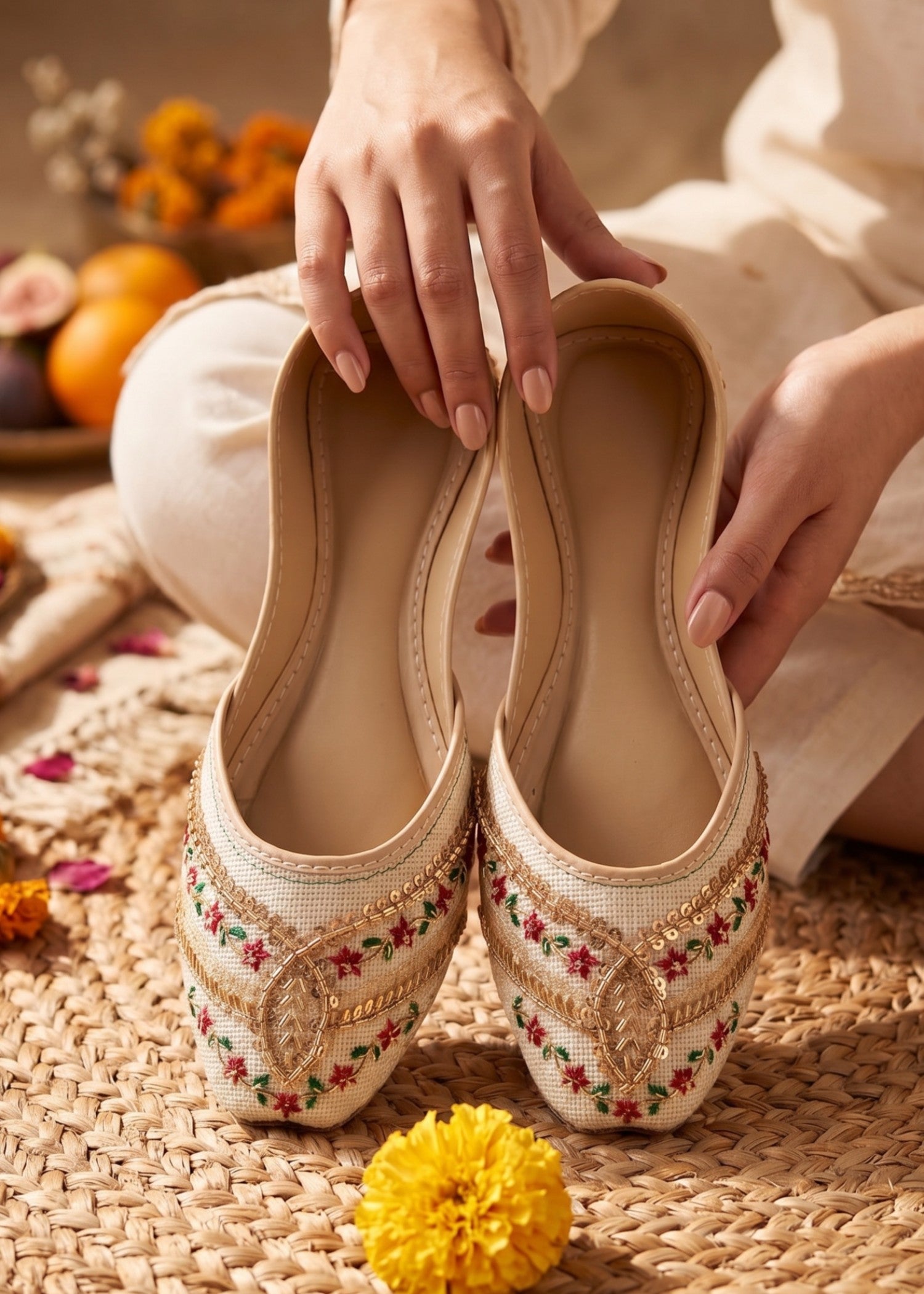 Khussa in Cream by - High Quality Women Khussa KAL7715