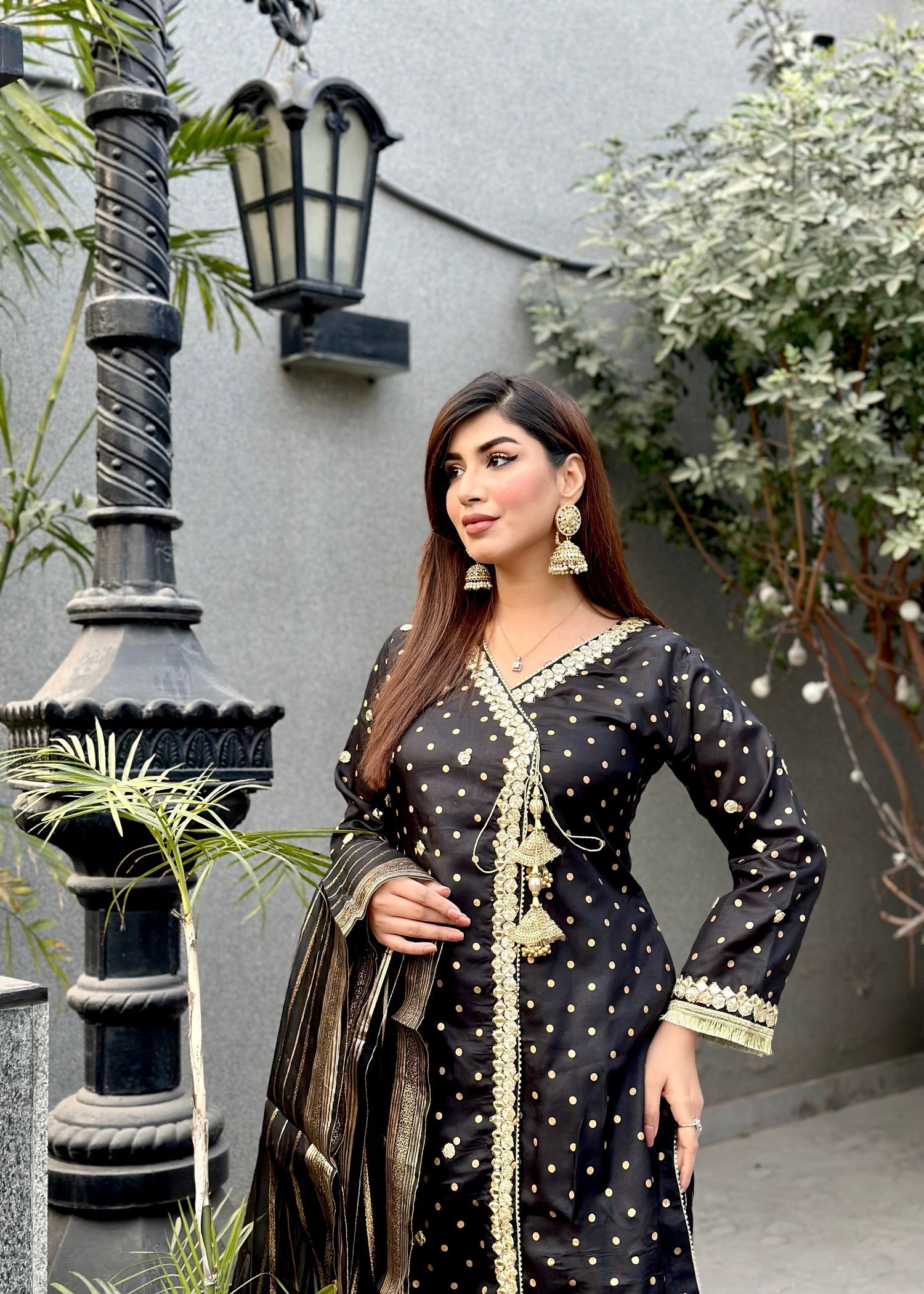 kattan silk Angrakha in Black