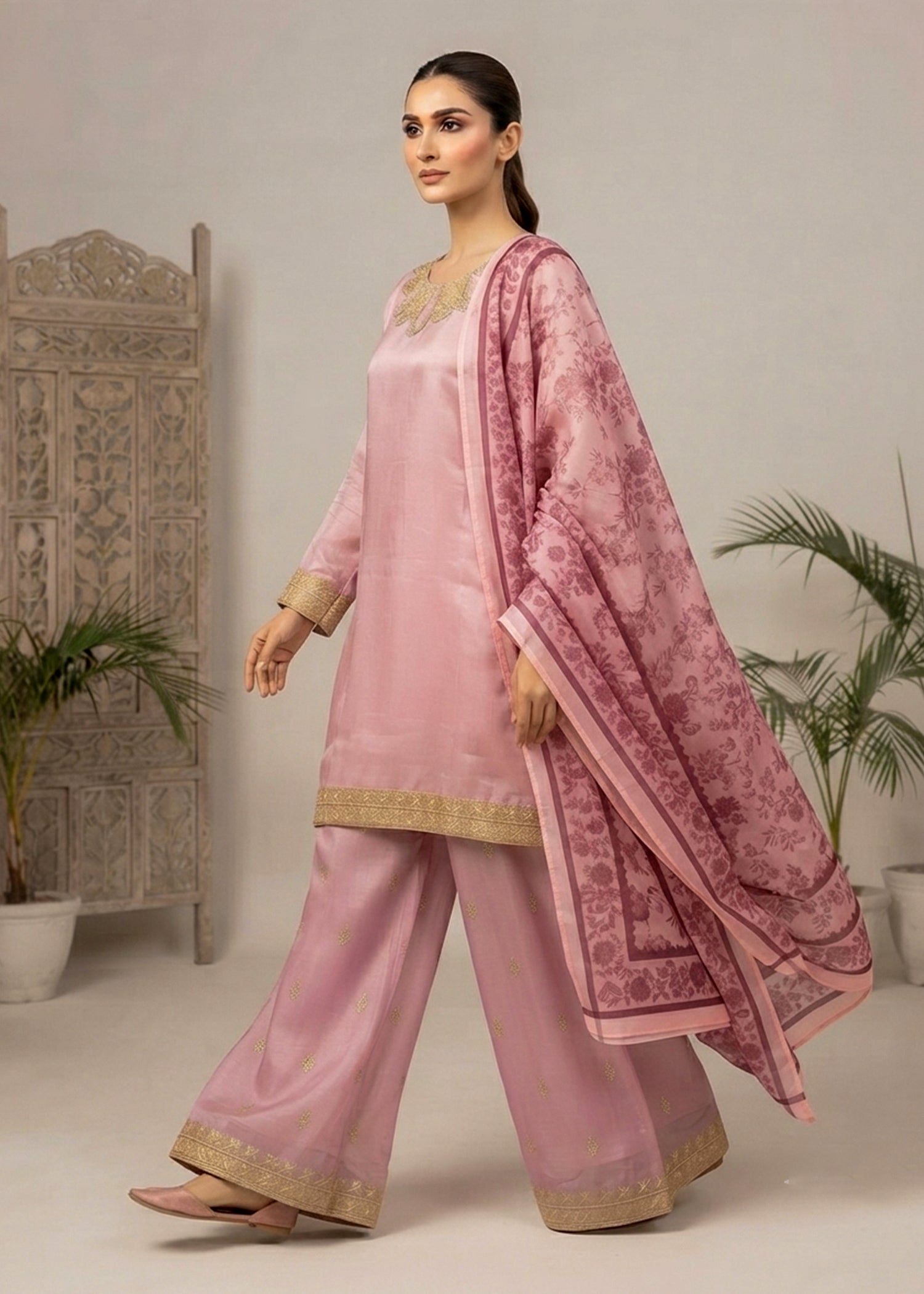 silk Kurta Set in Pastel pink