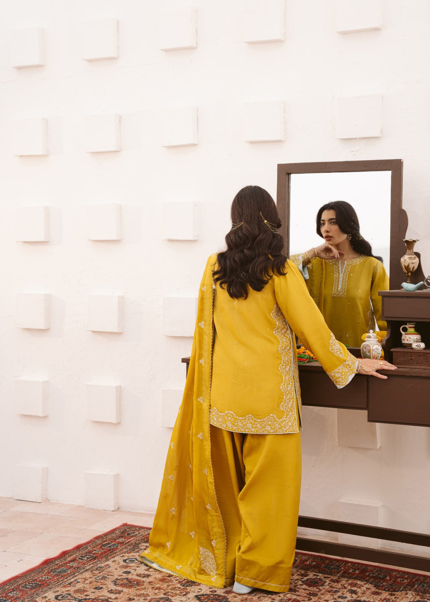 raw silk Kurta Set in Marigold