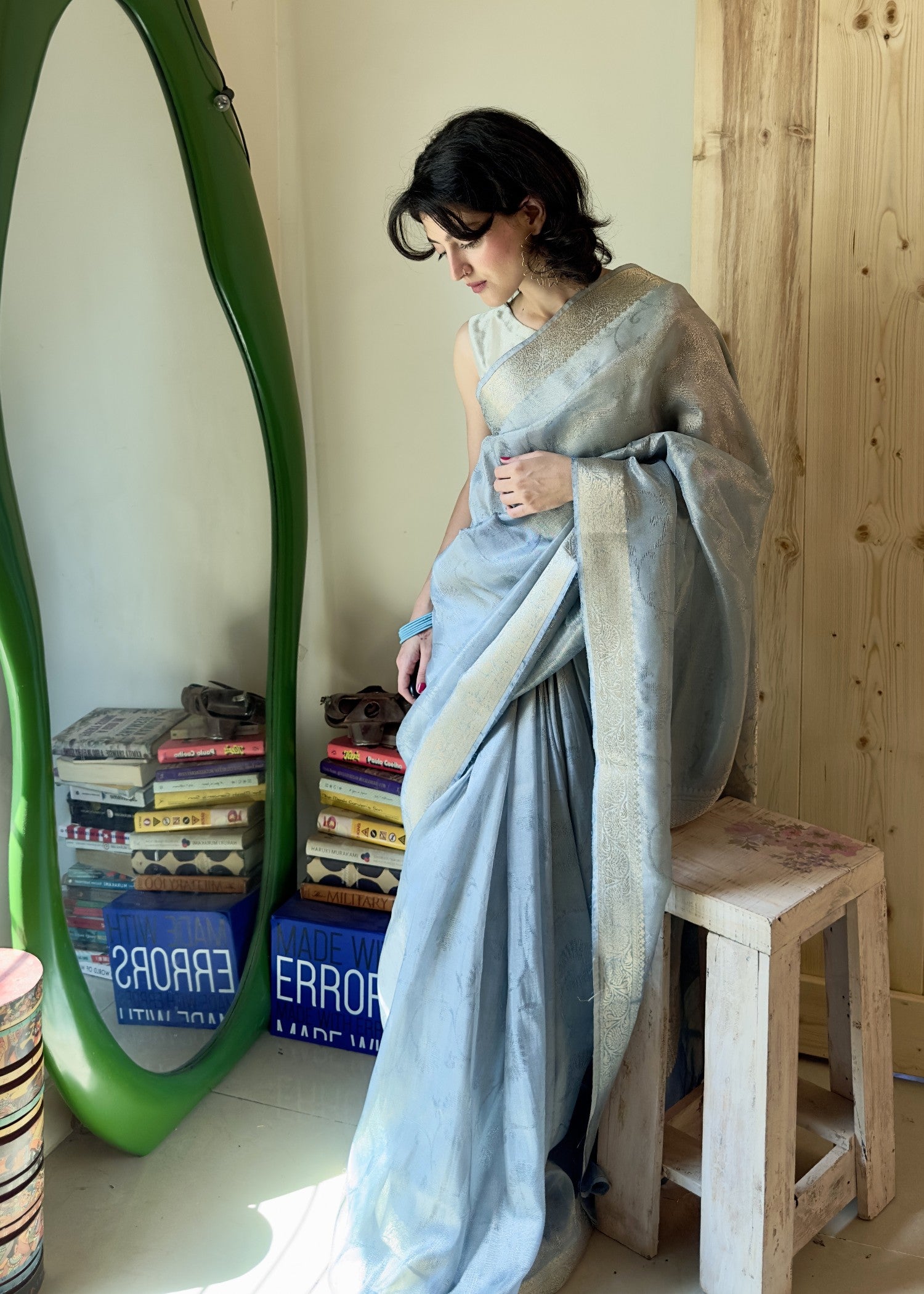 tissue silk Saree in Ice blue