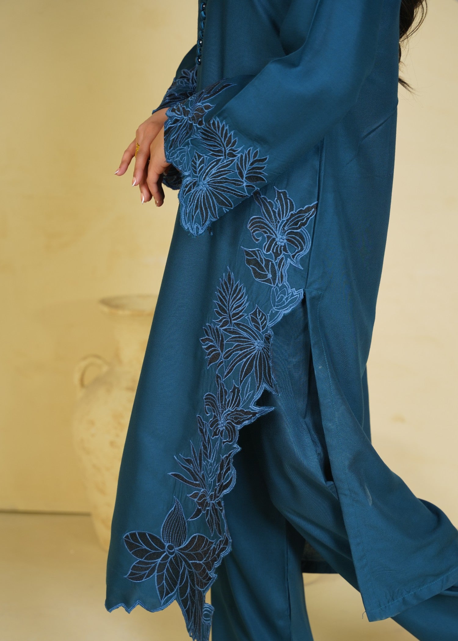 linen chambray Kurta Set in Teal