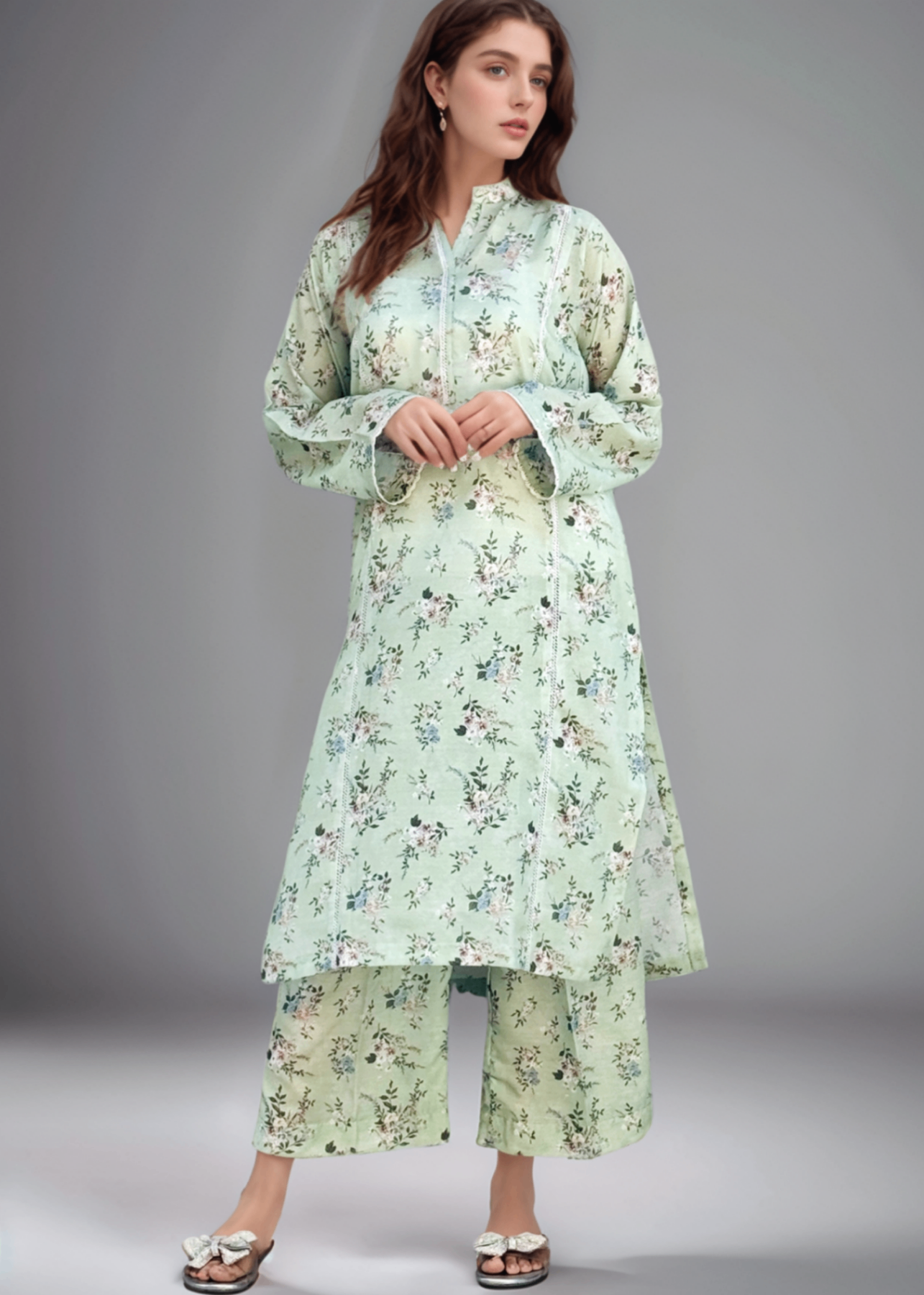 silk finish lawn Co Ord Sets in Mint green