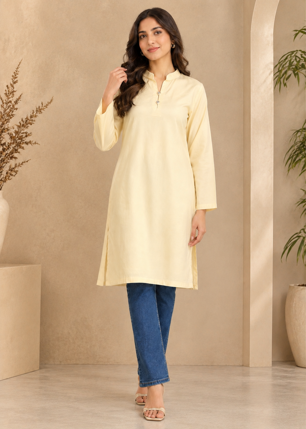 lawn Kurti in Cream