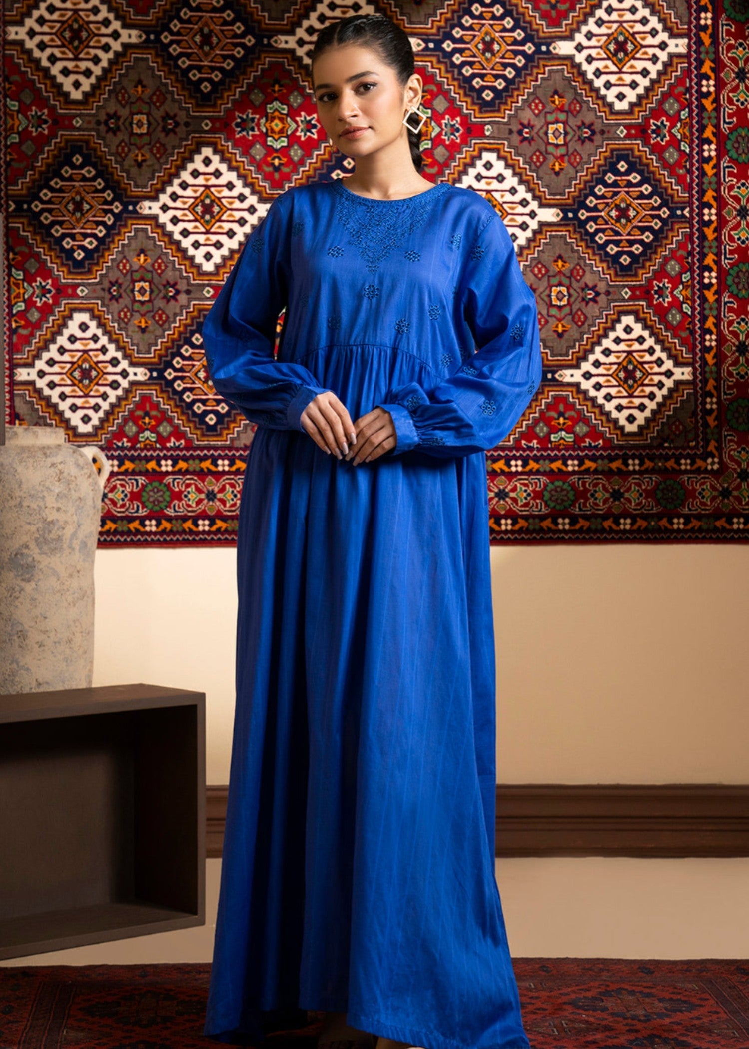 textured lawn Maxi in Blue