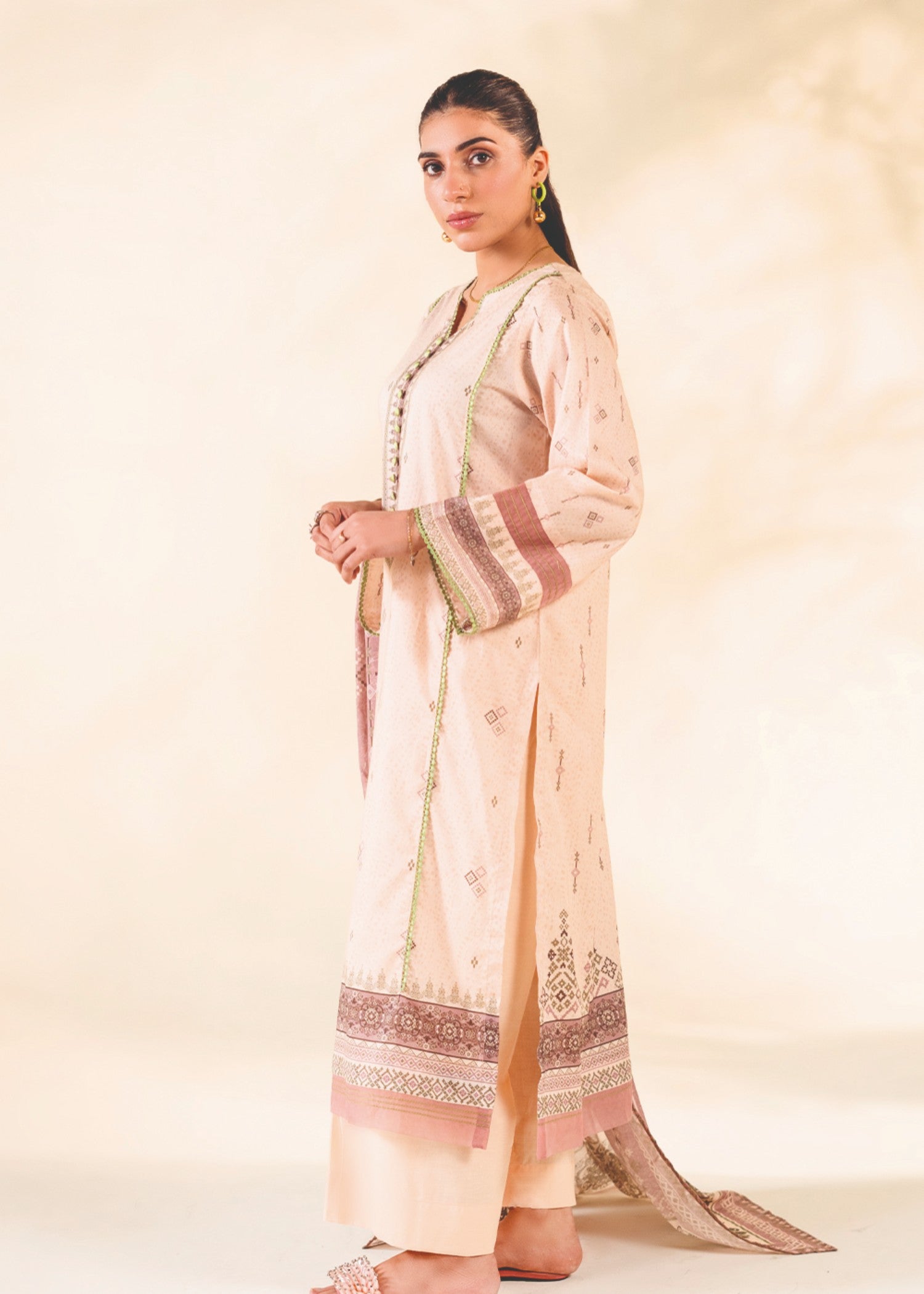 lawn Kurta Set in Beige