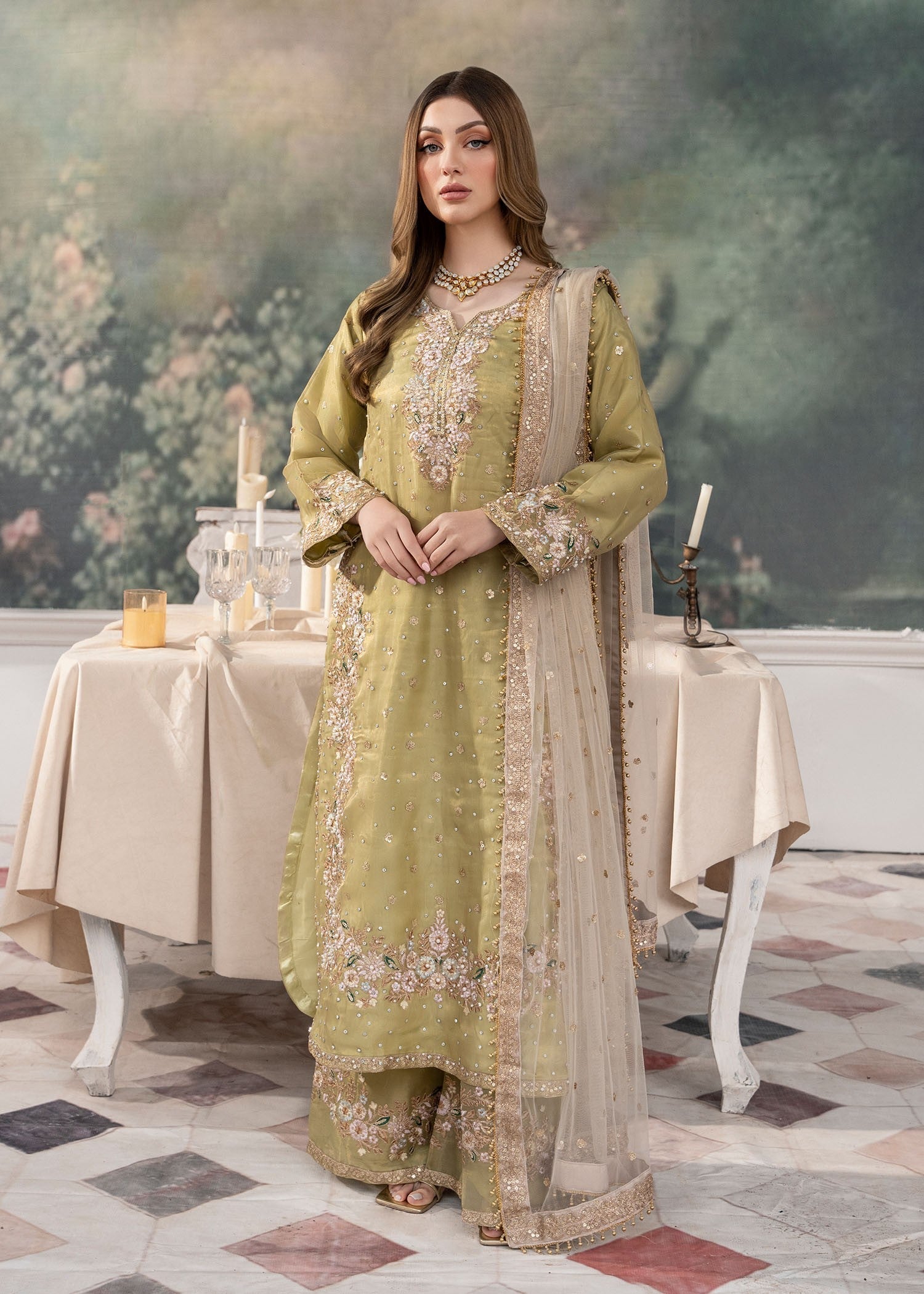 poly silk Kurta Set in Green