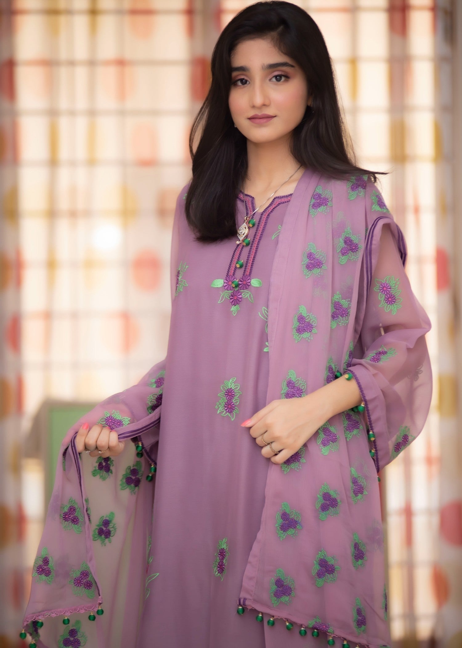 chiffon Kurta Set in Lilac