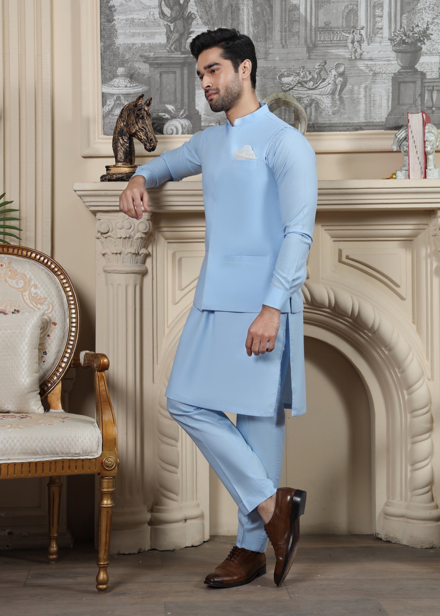 wash & wear Waistcoat in Sky