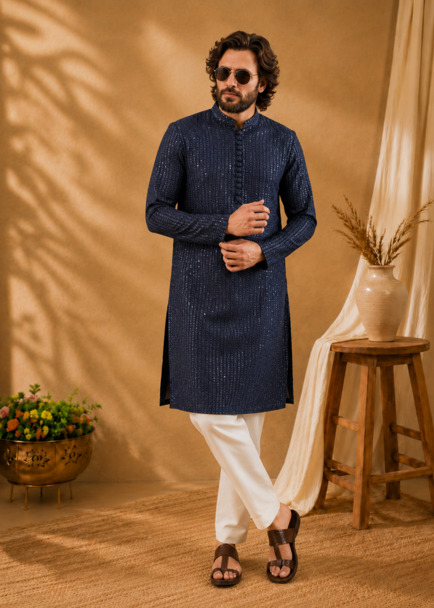 pk raw silk Kurta Set in Navy blue by The Great Masters (TGM)