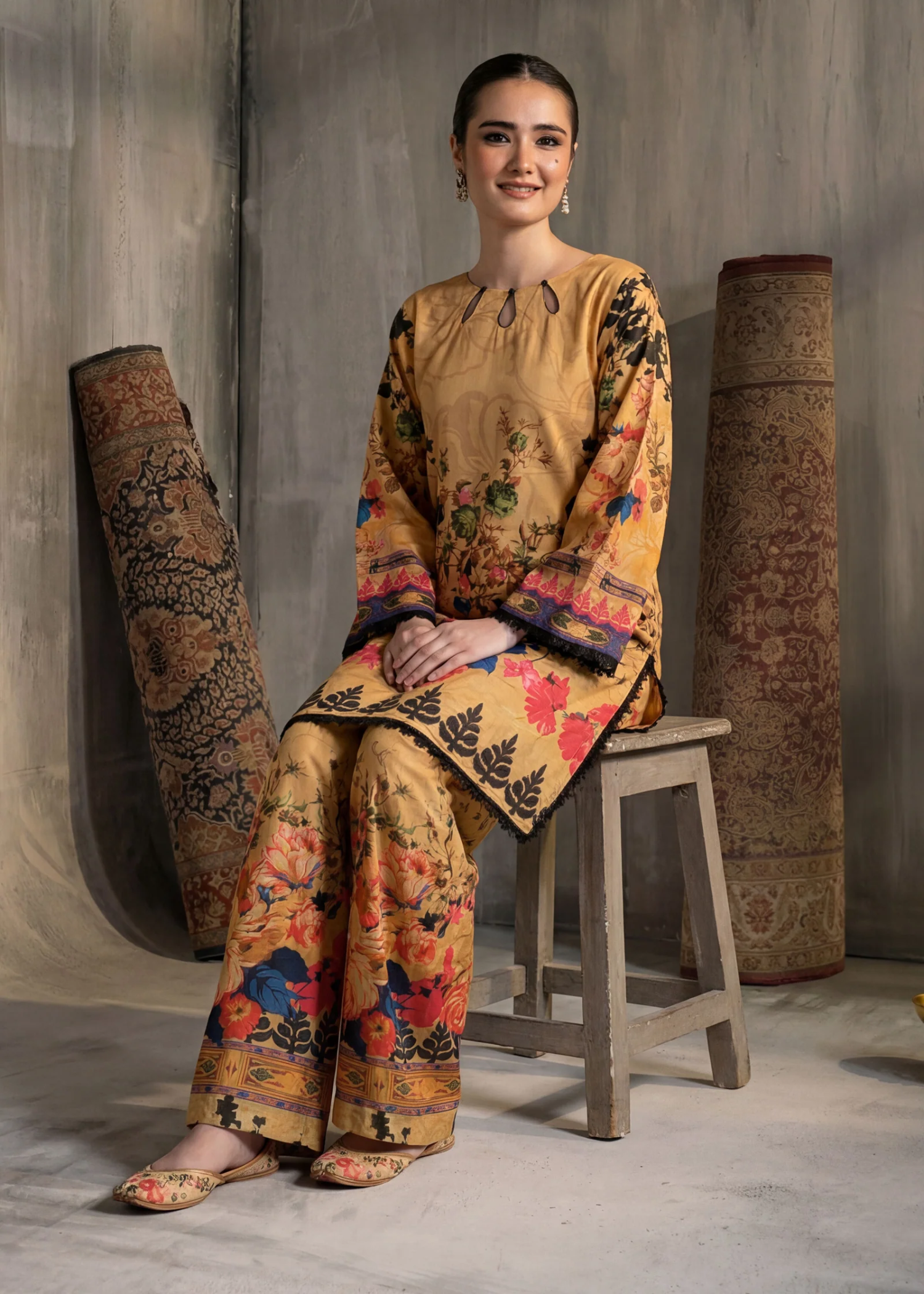 silk Co Ord Sets in Yellow ochre