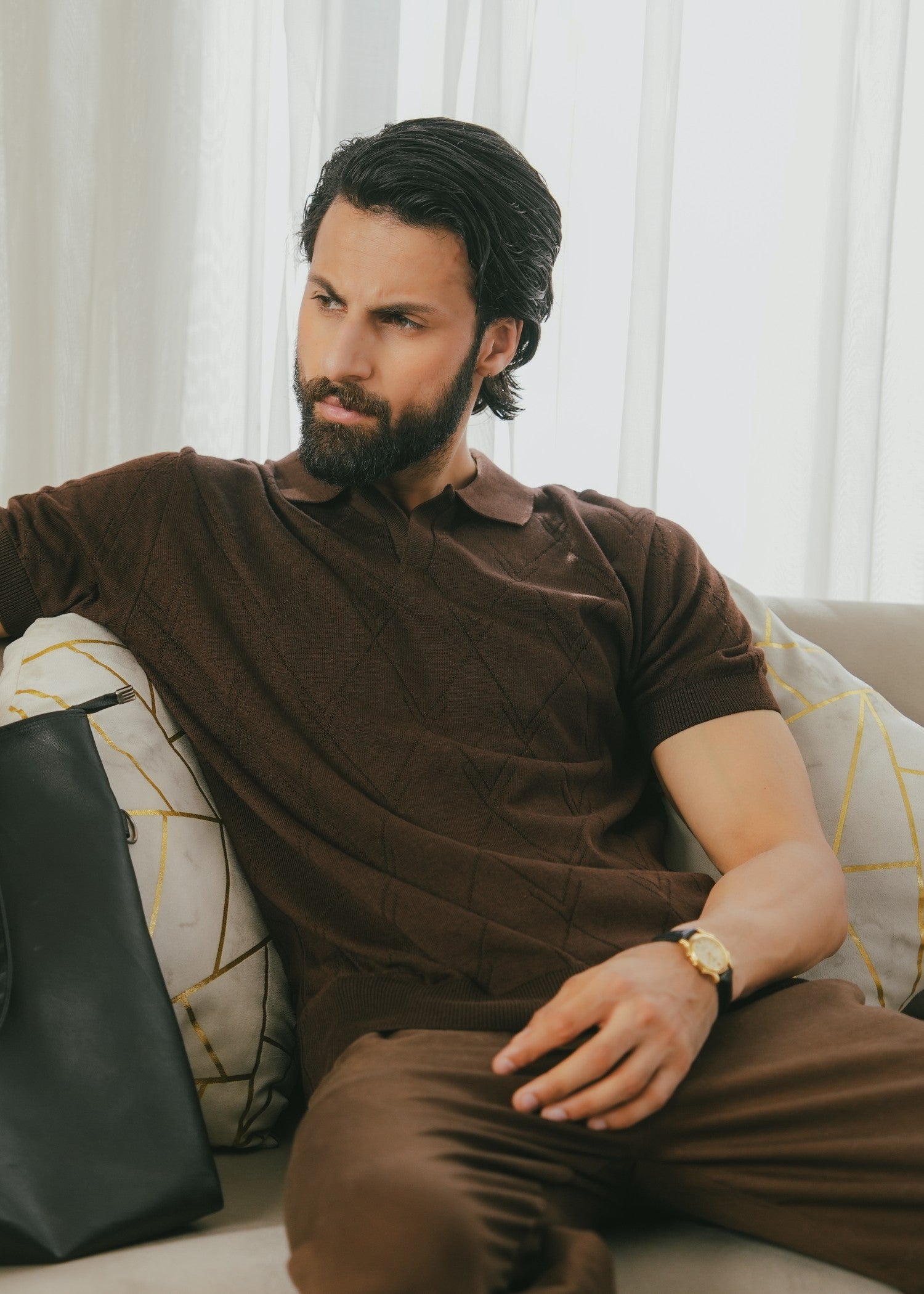 cotton Polo Shirt in Espresso brown