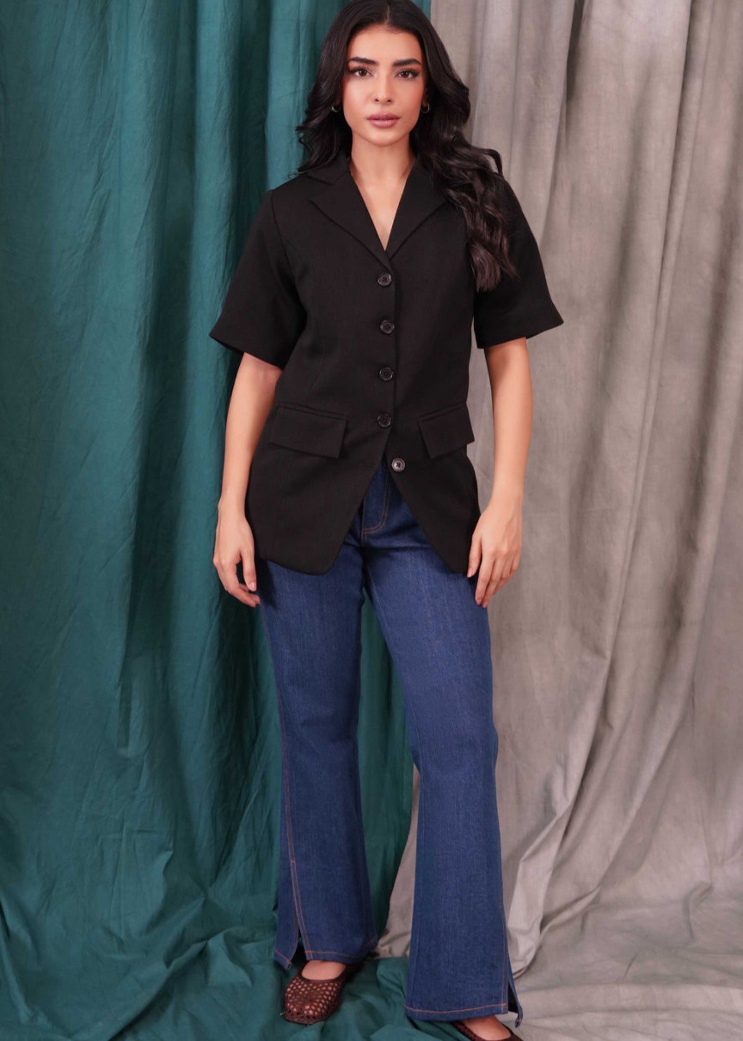 polyester Blazer in Black