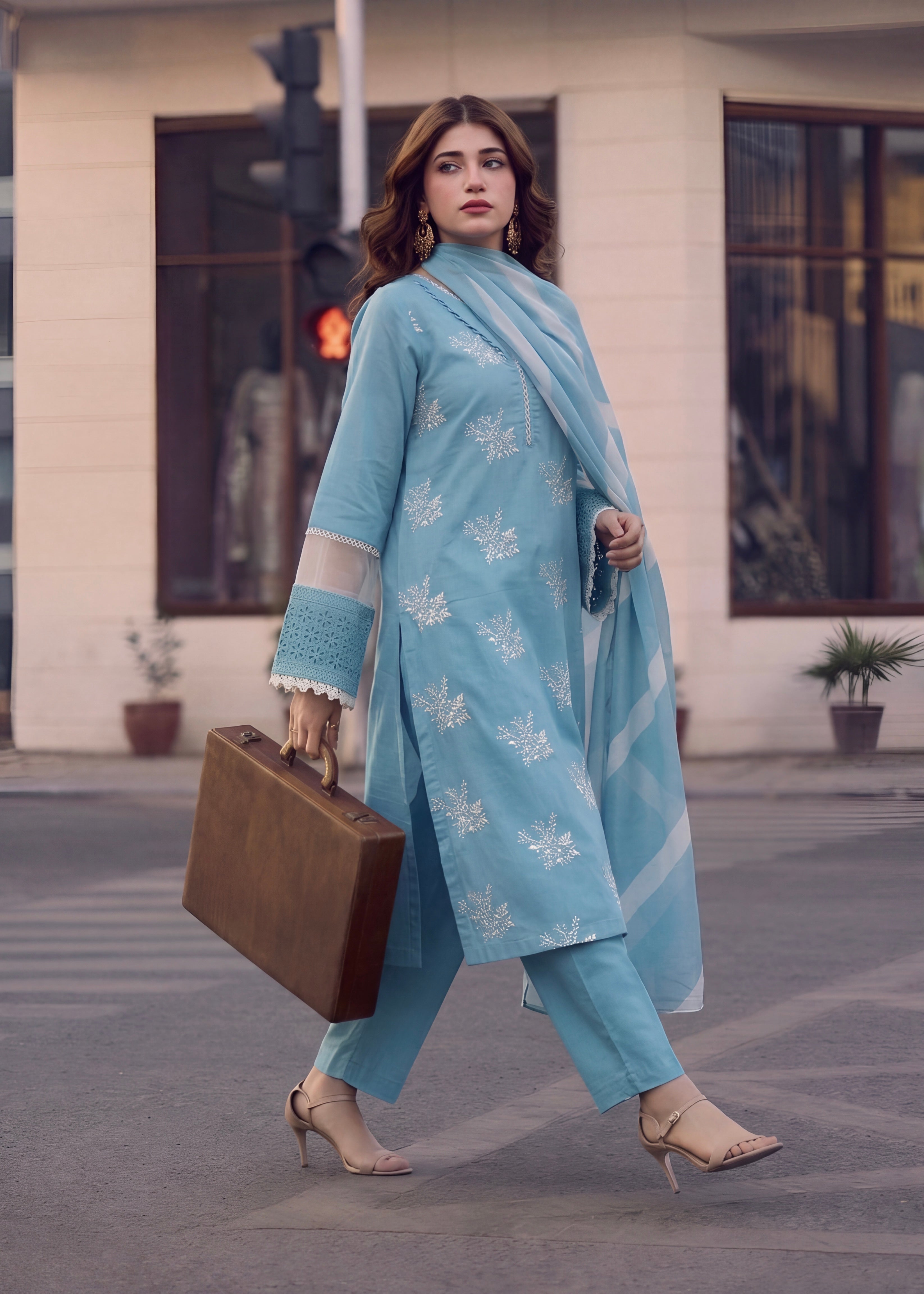 linen Kurta Set in Sky blue