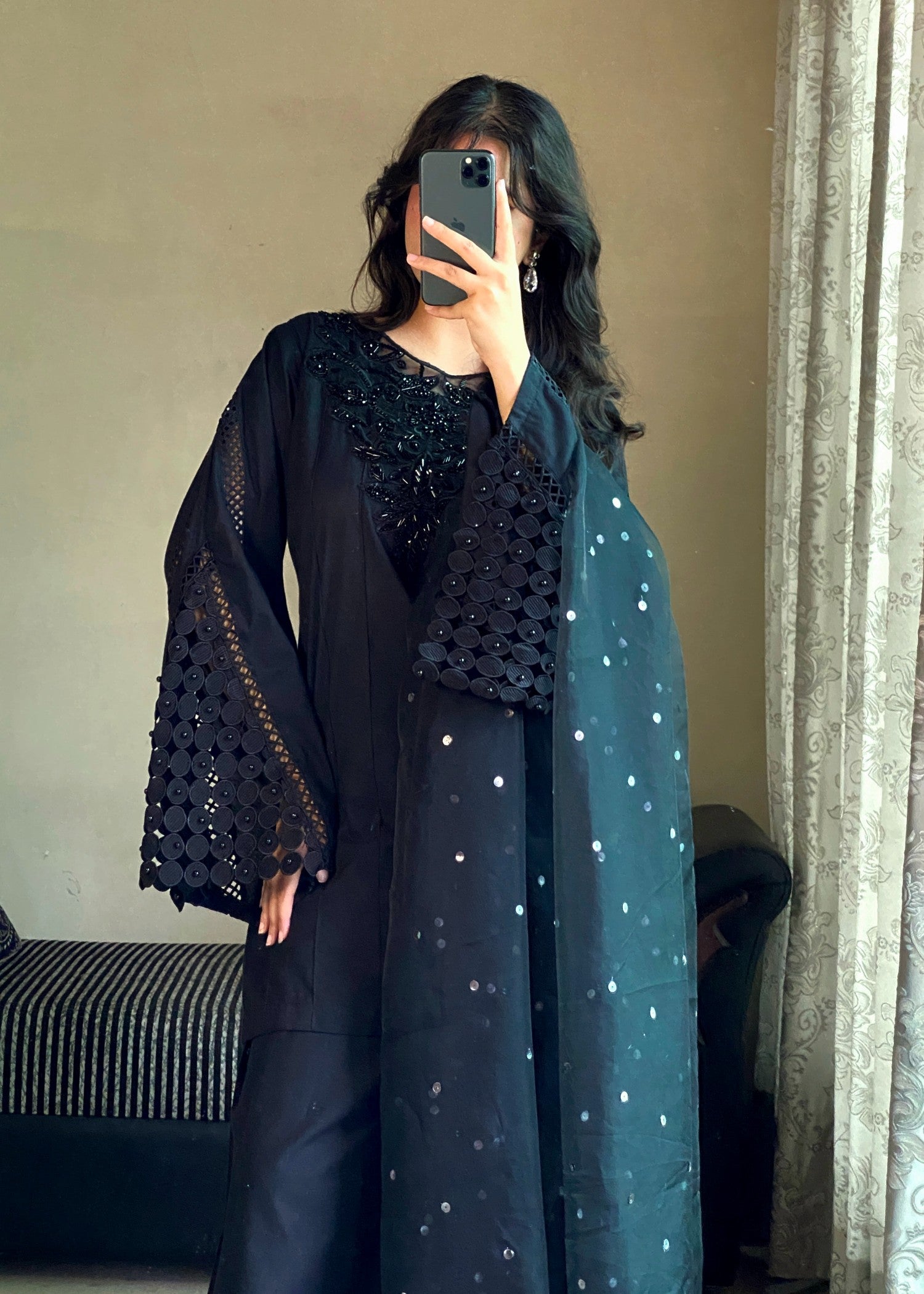 lawn cotton Kurta Set in Jet black