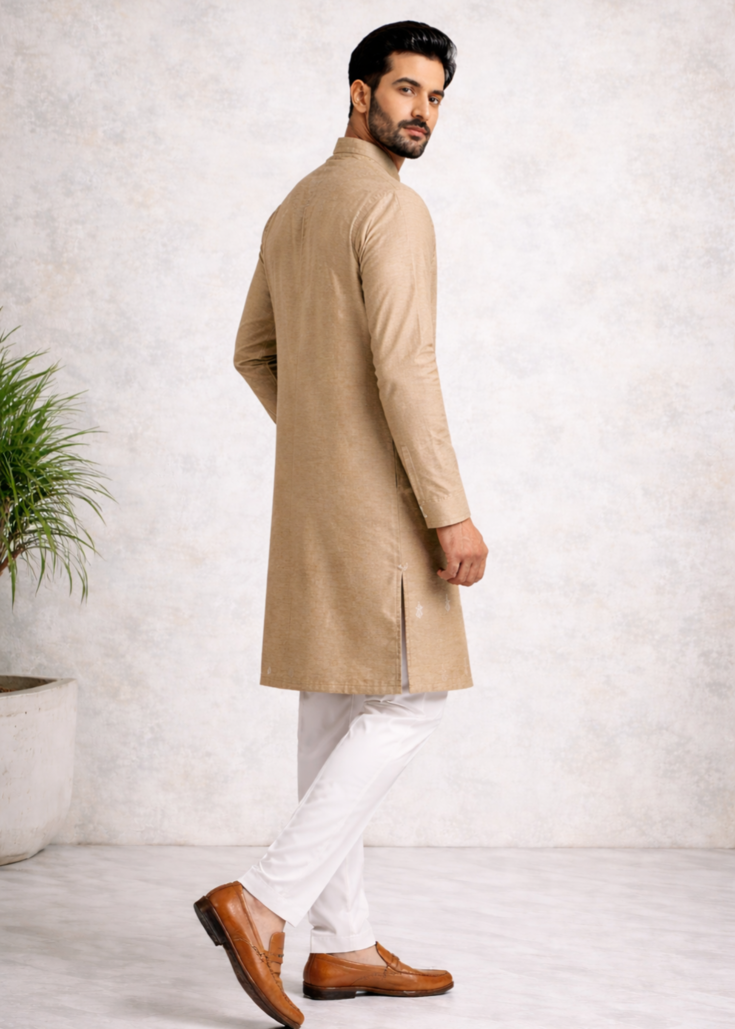 indian raw silk Kurta Set in Golden brown