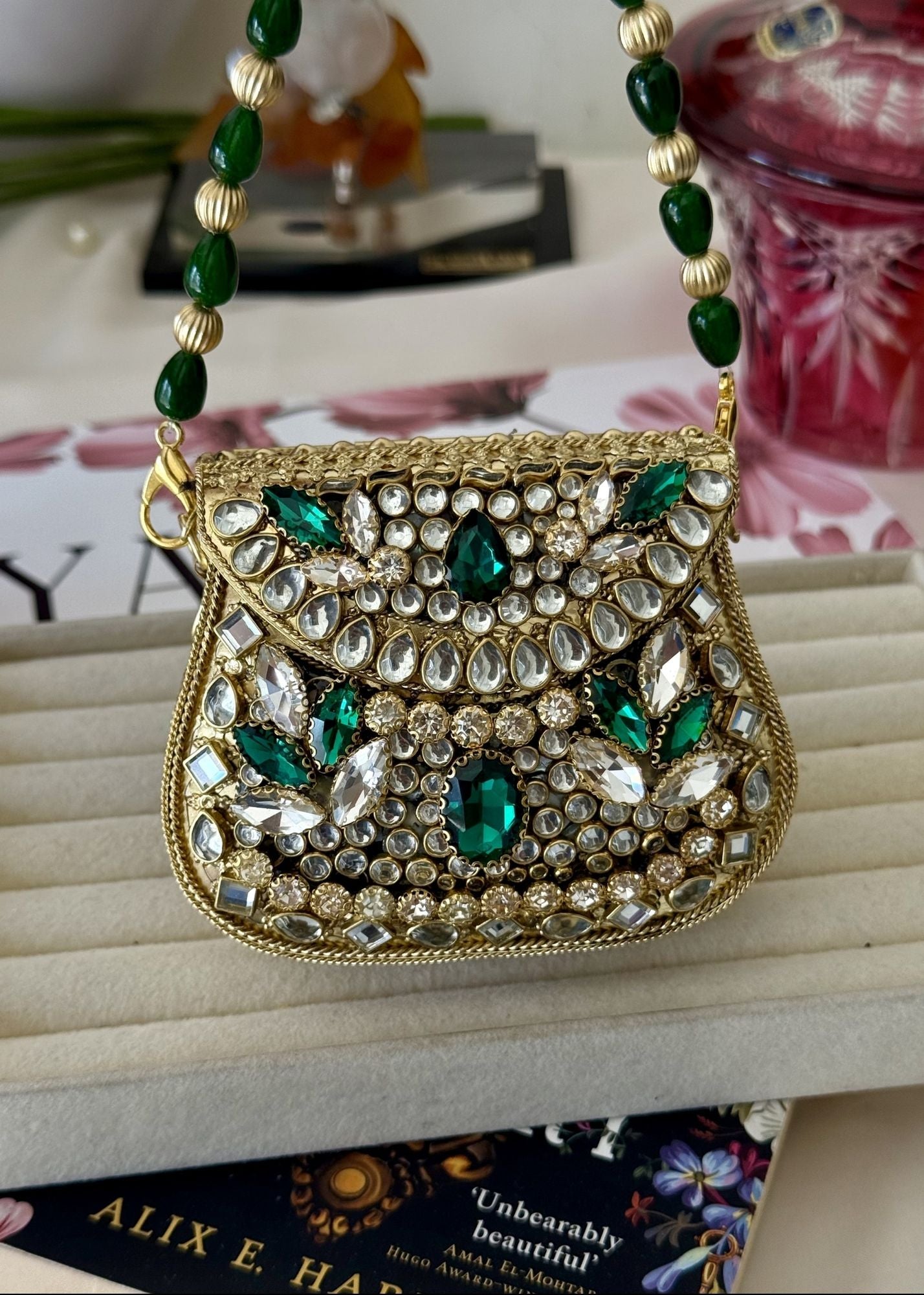 Clutch in Emerald green, gold Color by - Trendy Women Clutch JWJ0823