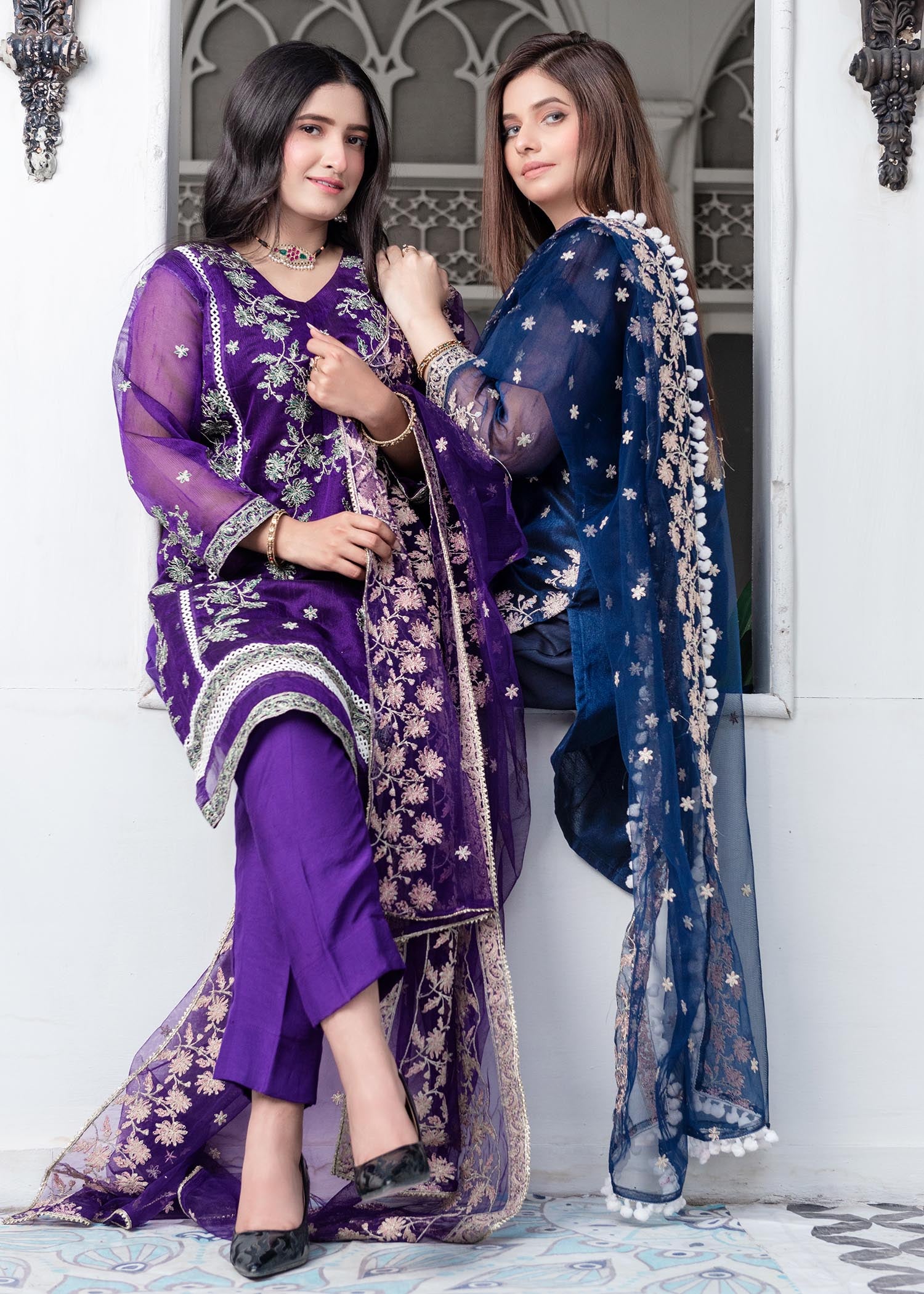khaddi net shabnam zari Kurta Set in Purple