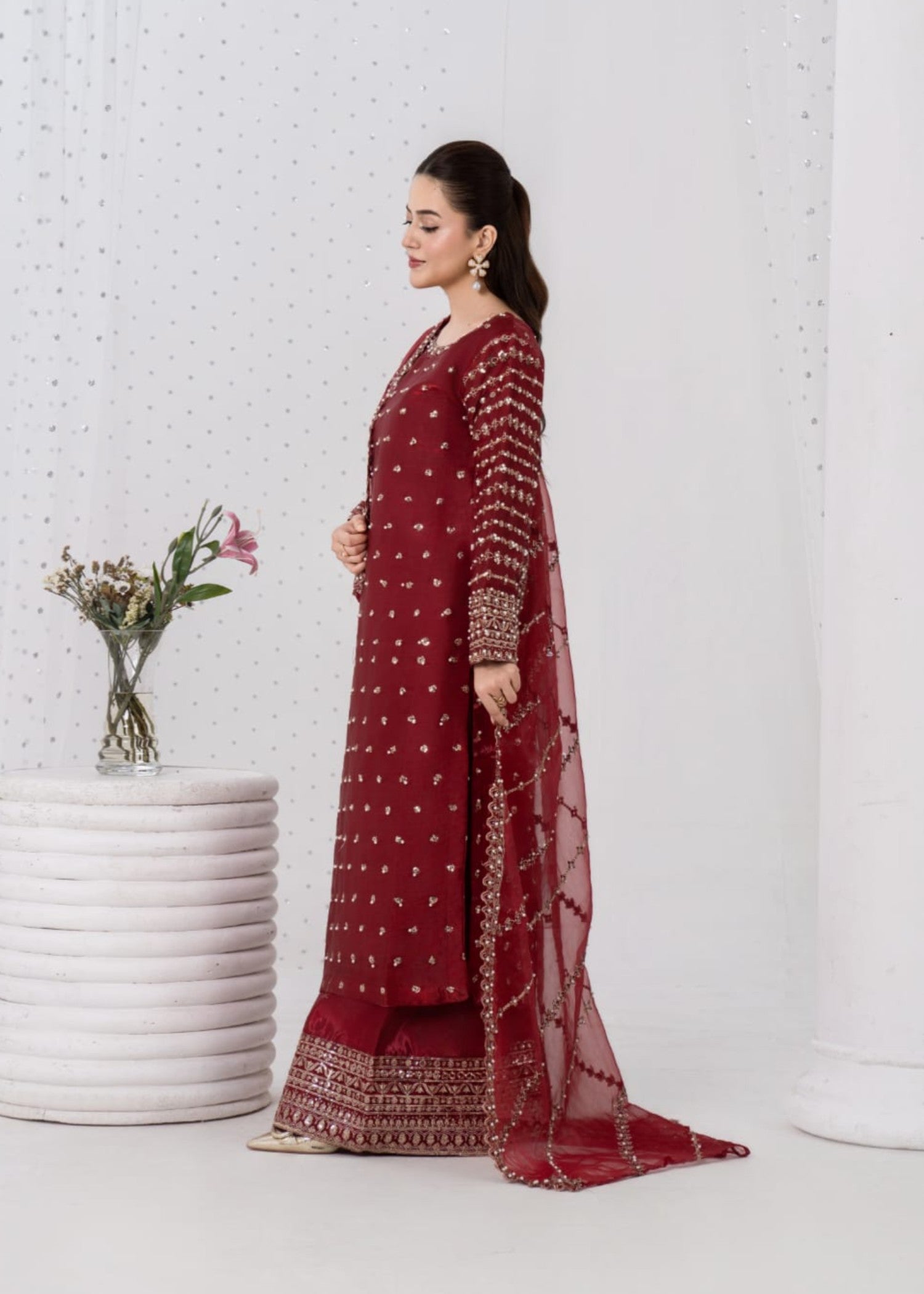kattan silk Kurta Set in Maroon