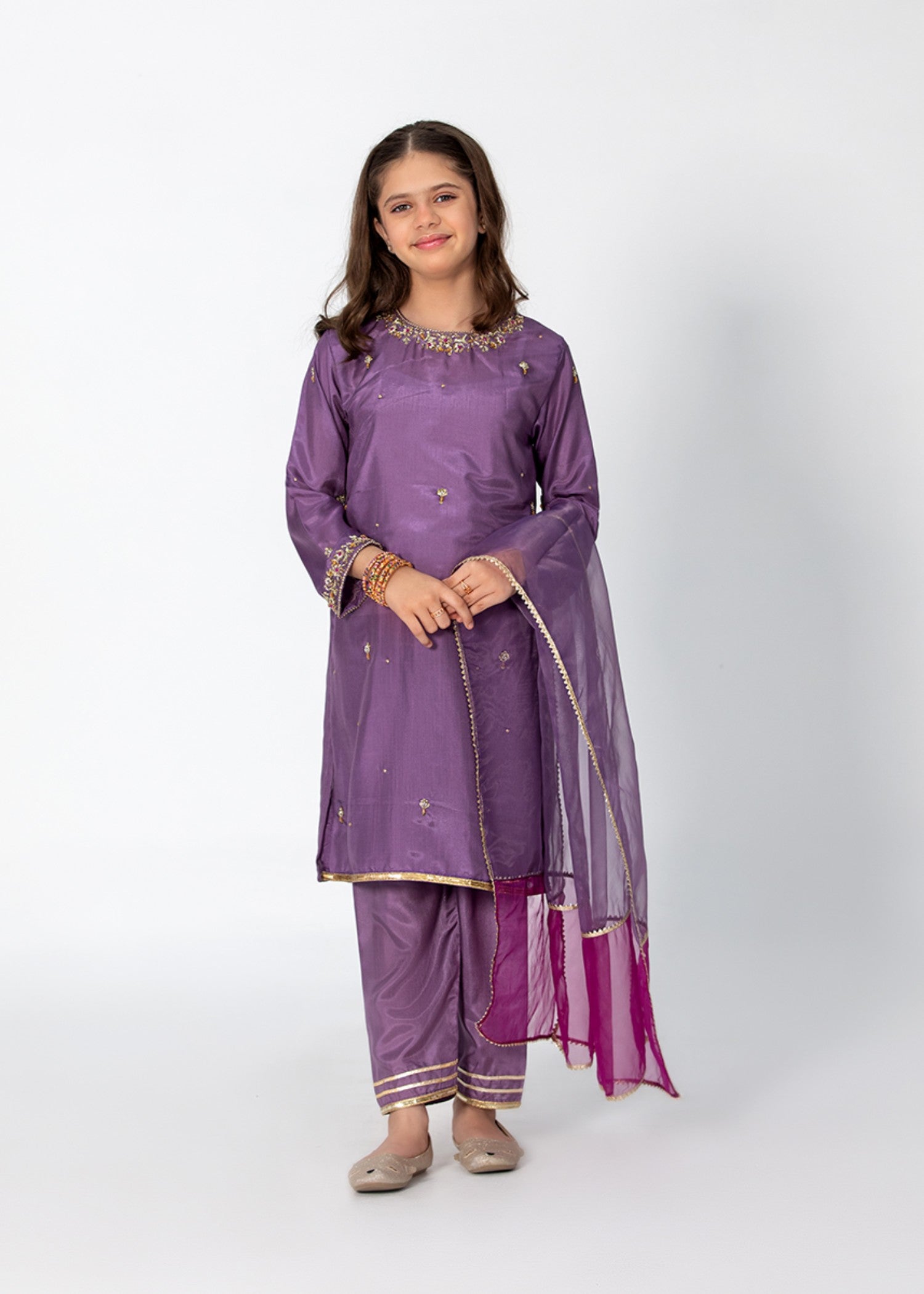raw silk Kurta Set in Purple ash