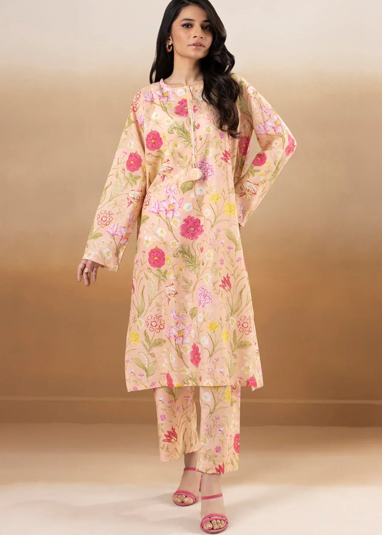 khaddar Co Ord Sets in Peach orange