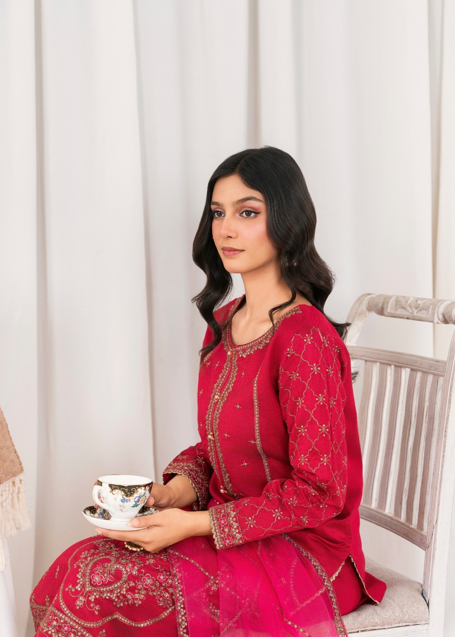 cotton silk Kurta Set in Shocking pink
