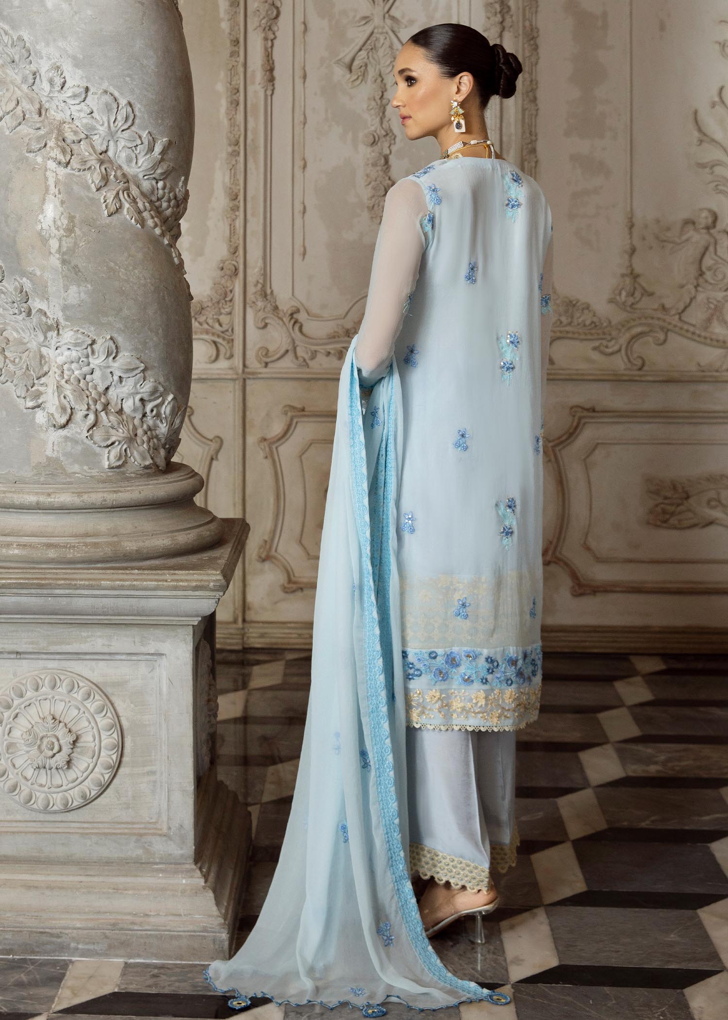chiffon Kurta Set in Blue