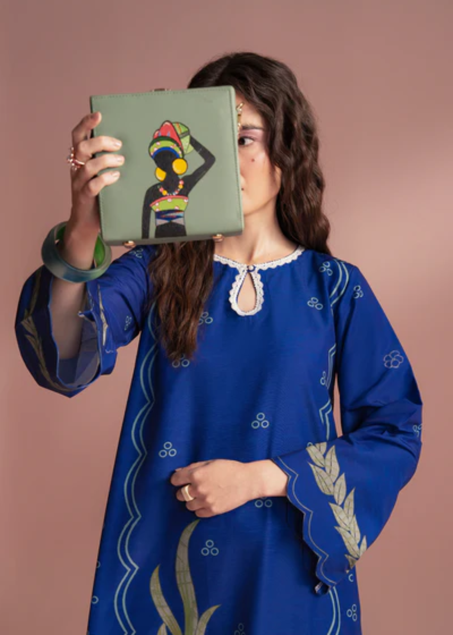 twill khaddar Kurta Set in Blue