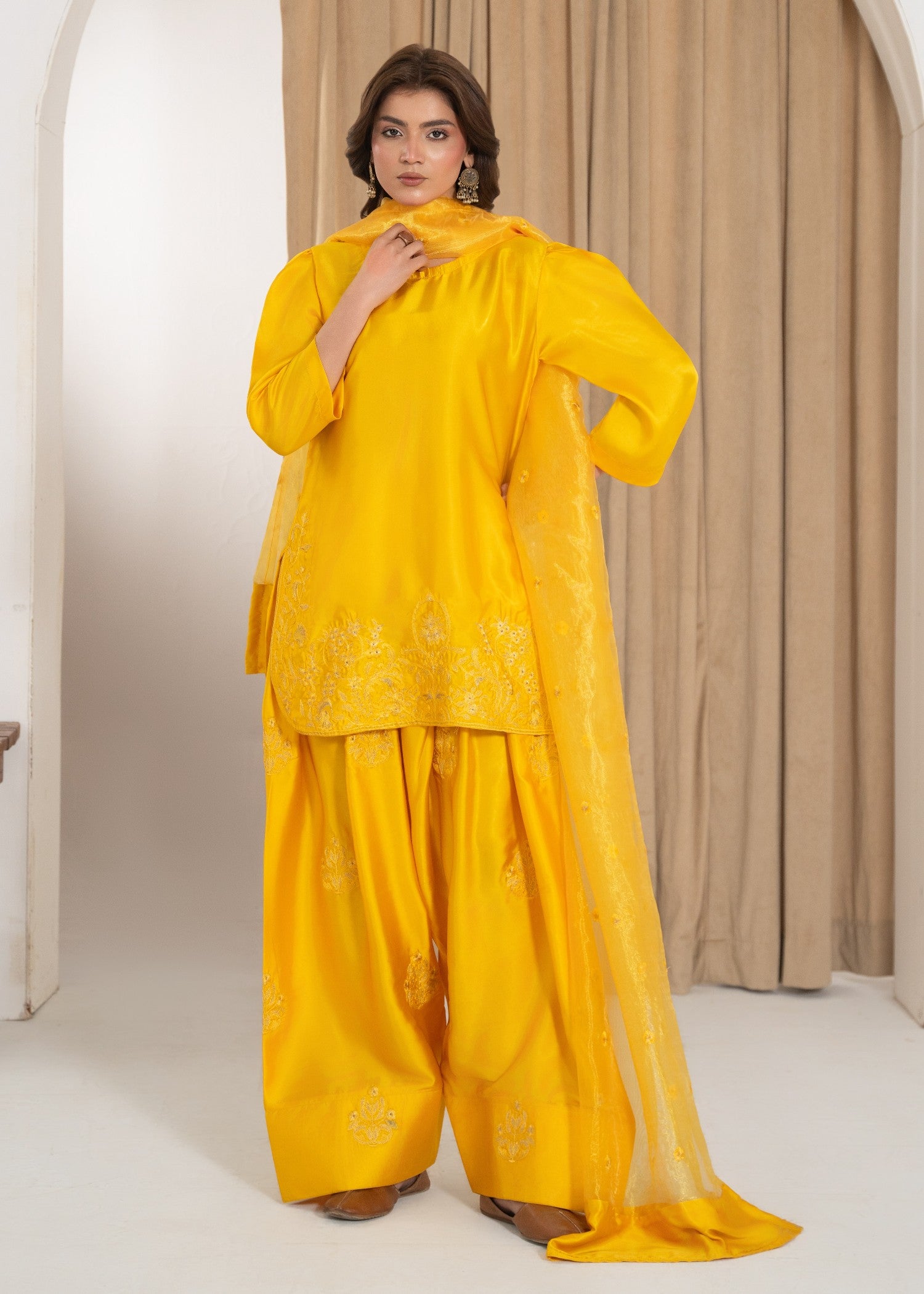 silk Kurta Set in Yellow