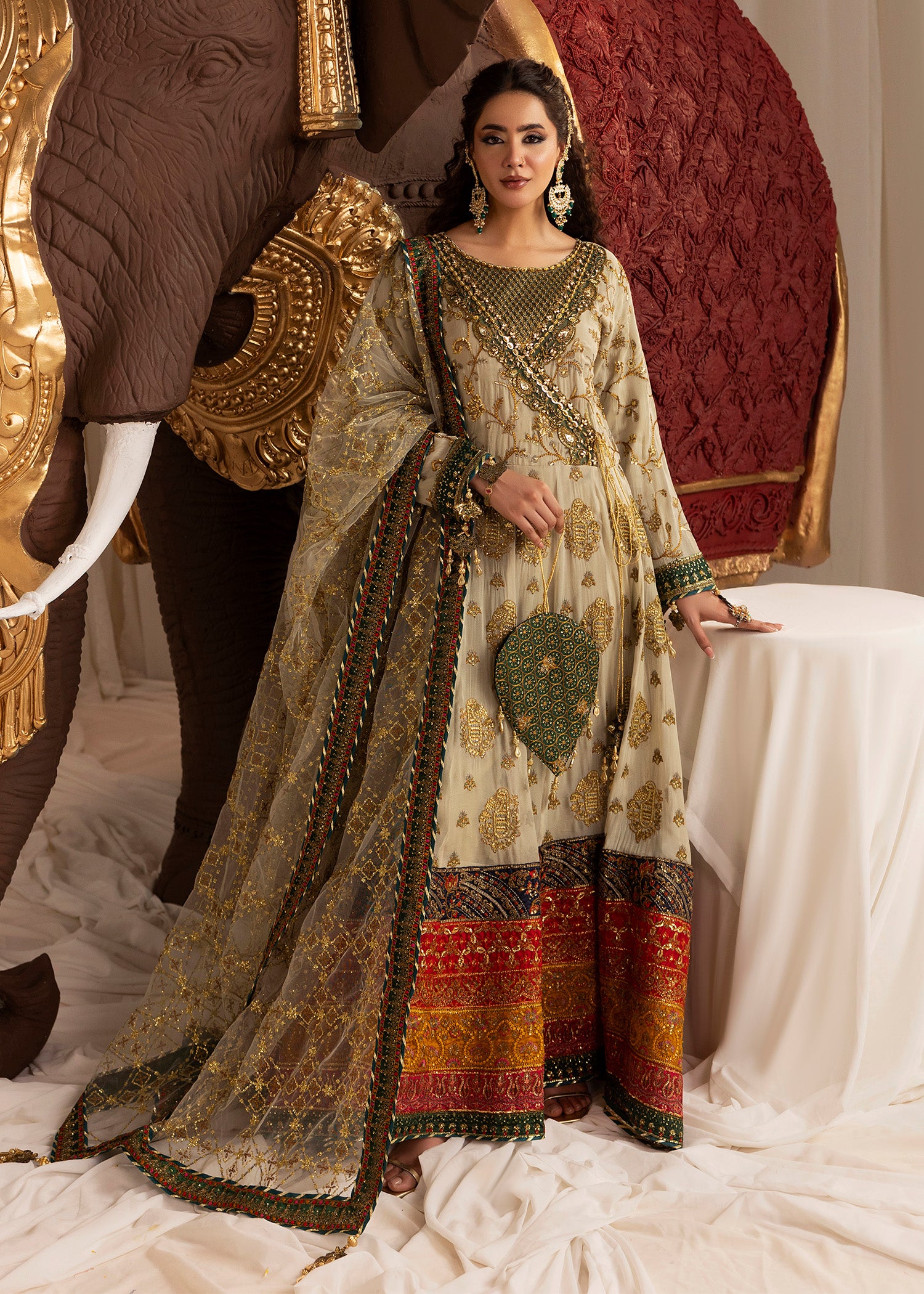 chiffon Angrakha in Sage green