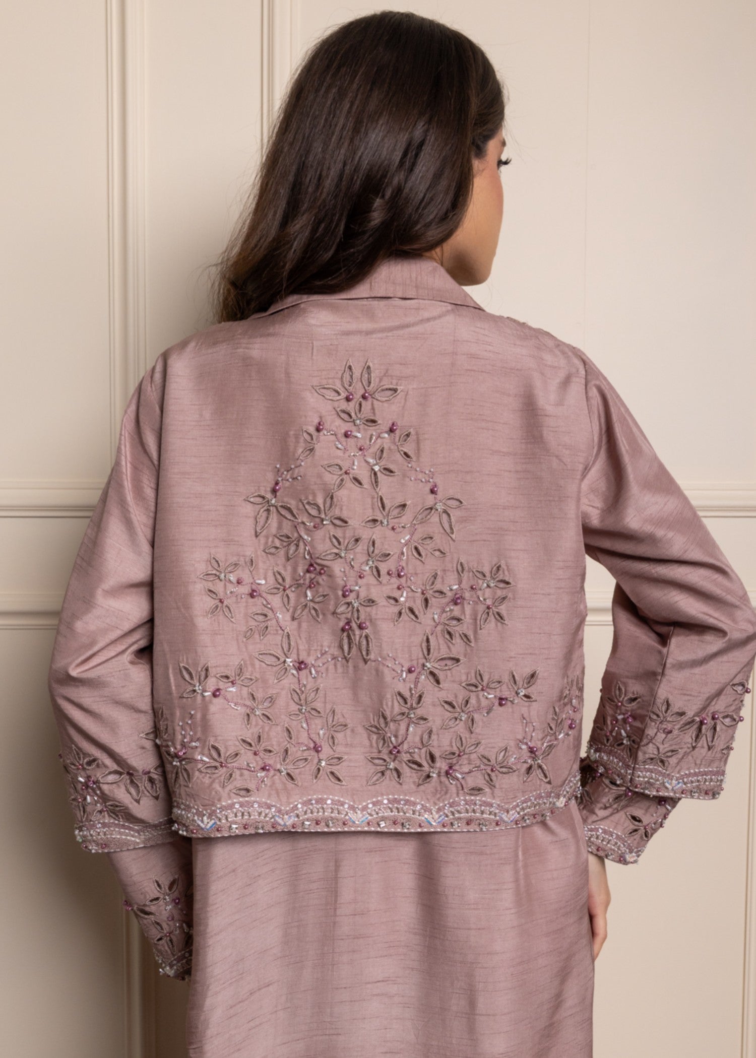 korean raw silk Jacket in Purple taupe