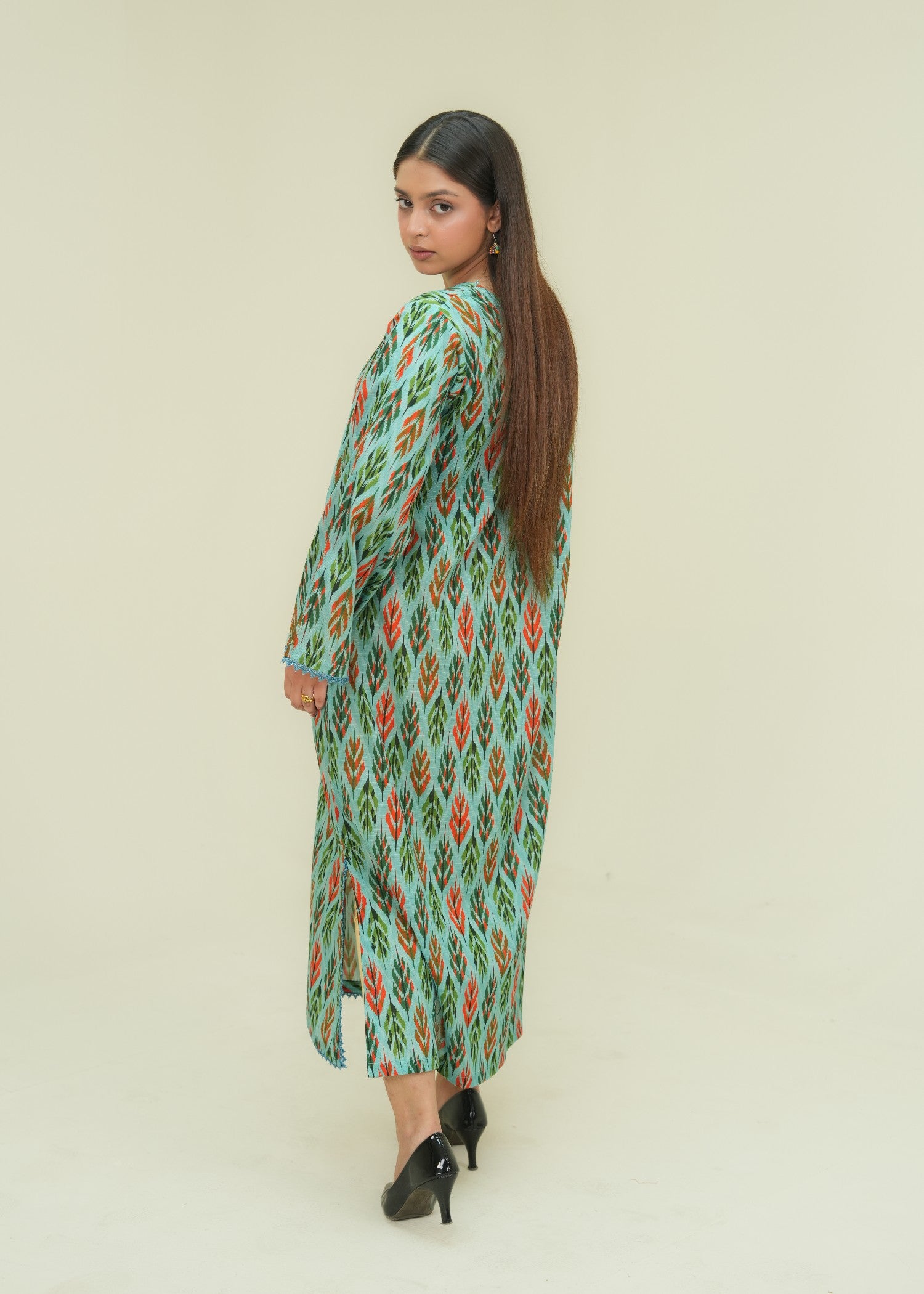 lawn Kaftan in Mint green, forest green