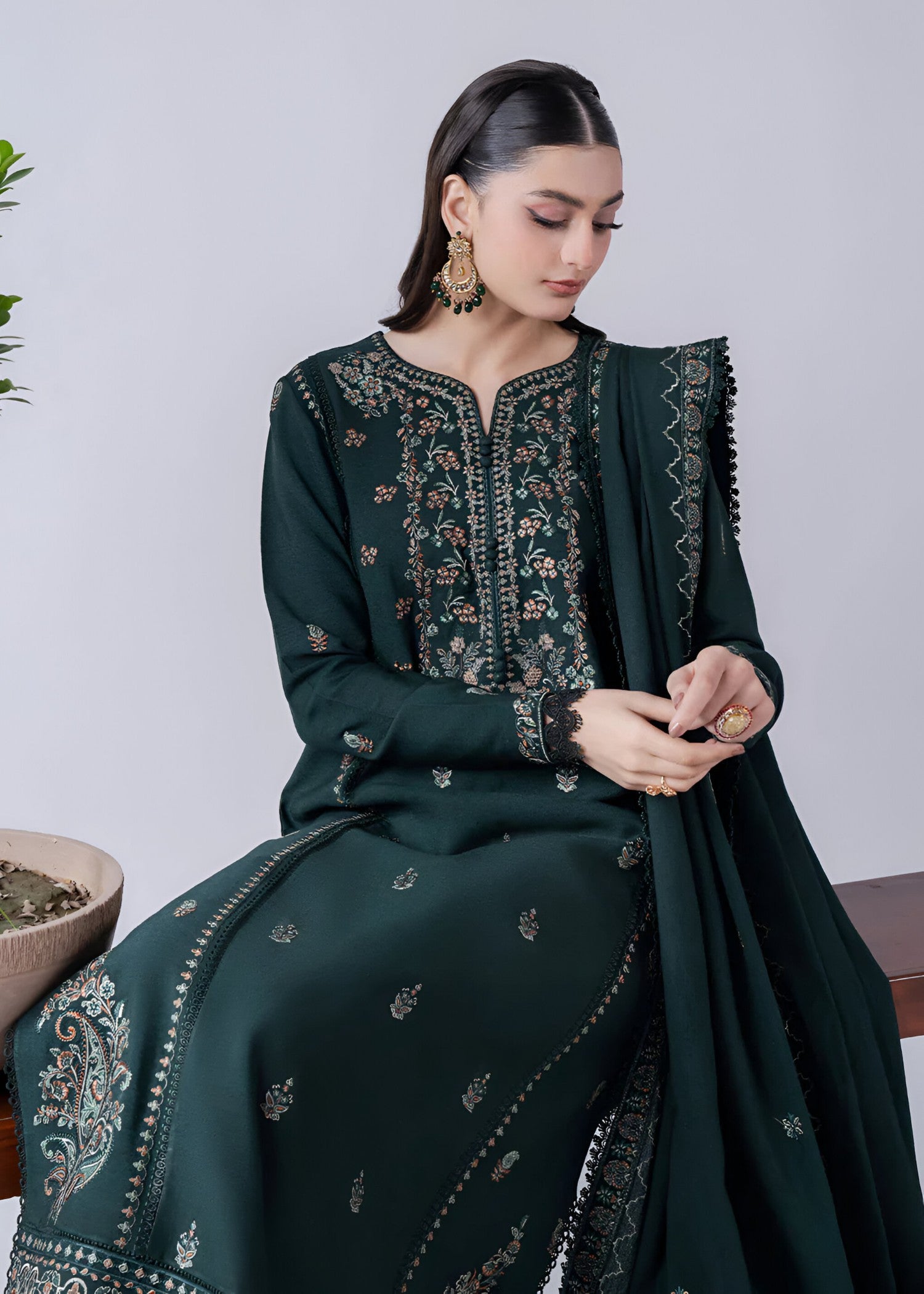 dhanak Kurta Set in Dark green