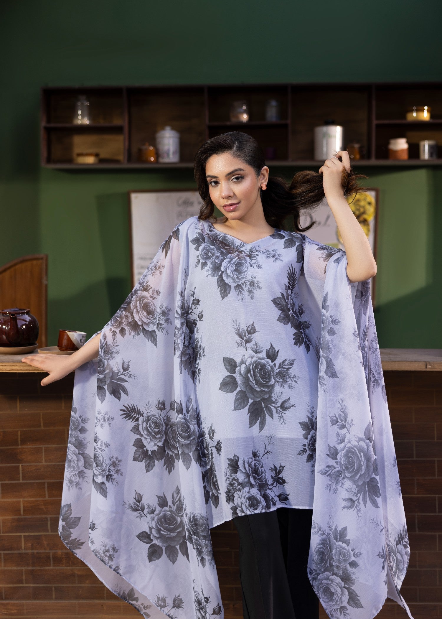 chiffon Kaftan in Ice blue