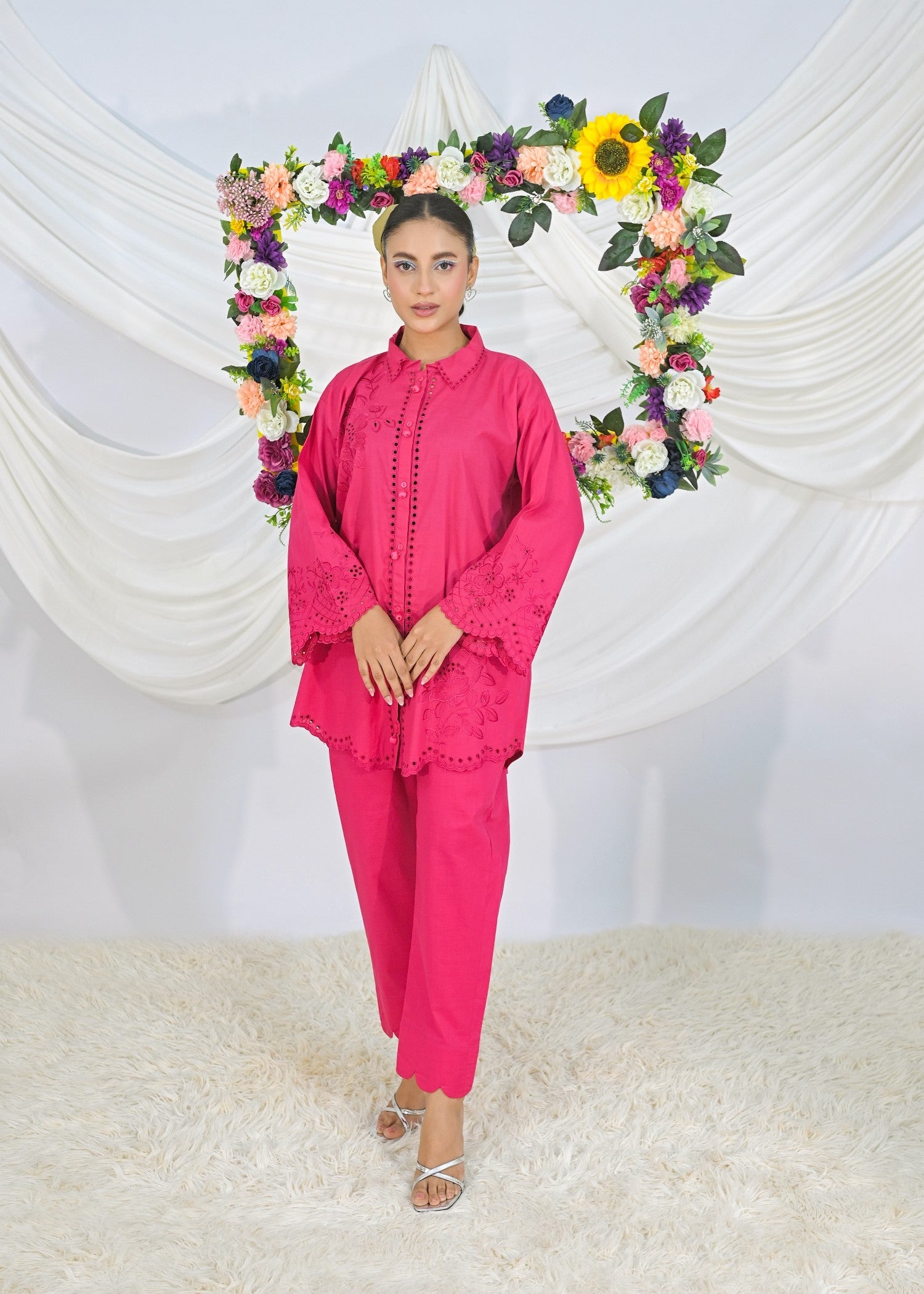 cotton Co Ord Sets in Hot pink red