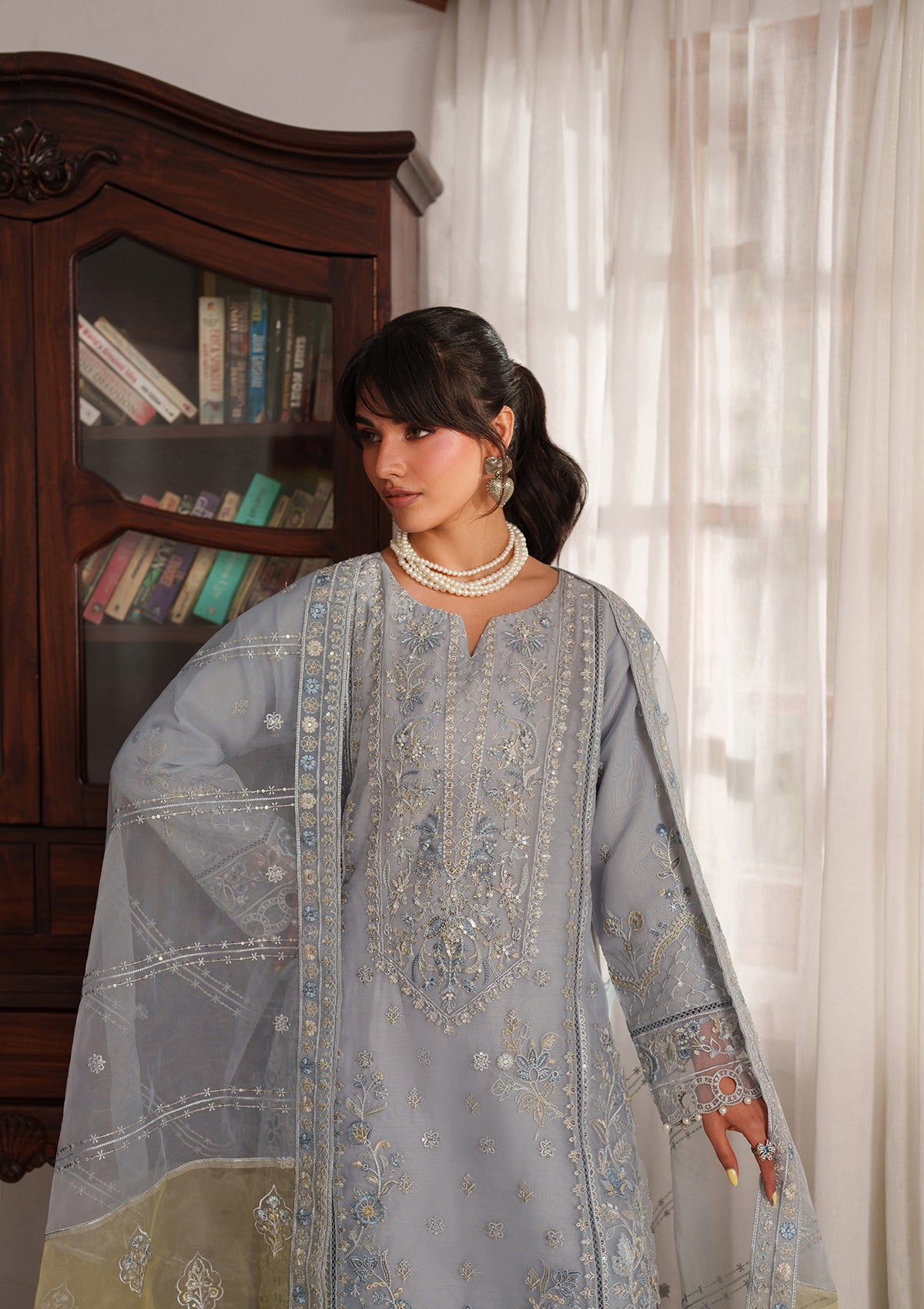 organza Kurta Set in Pastel grey