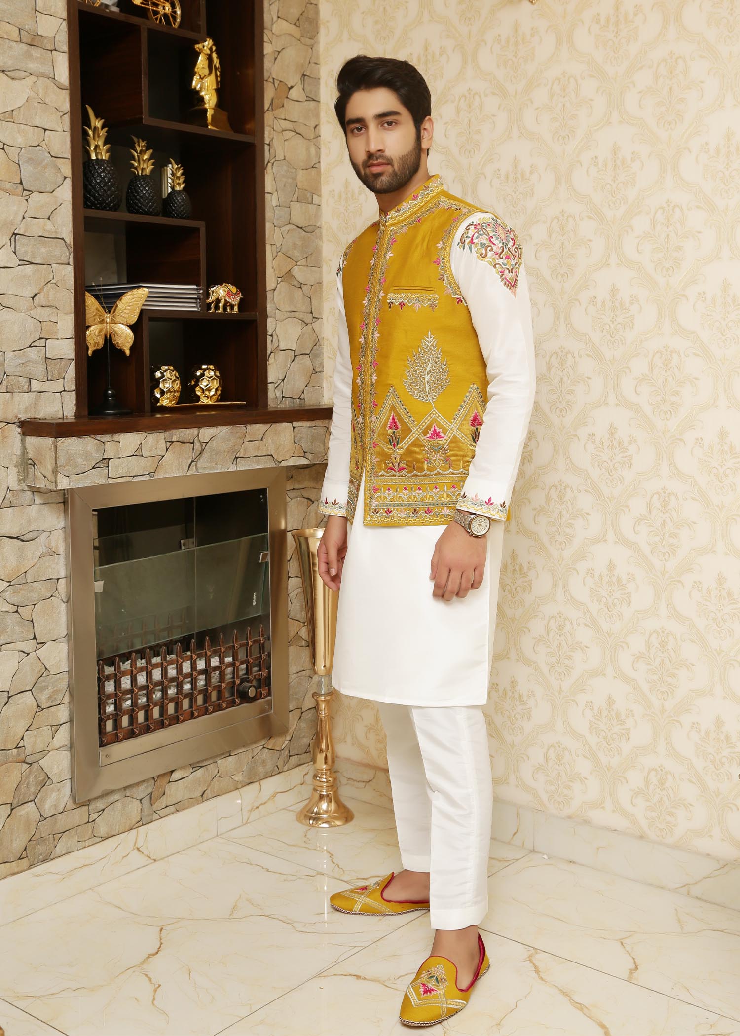 silk Waistcoat in Mustard