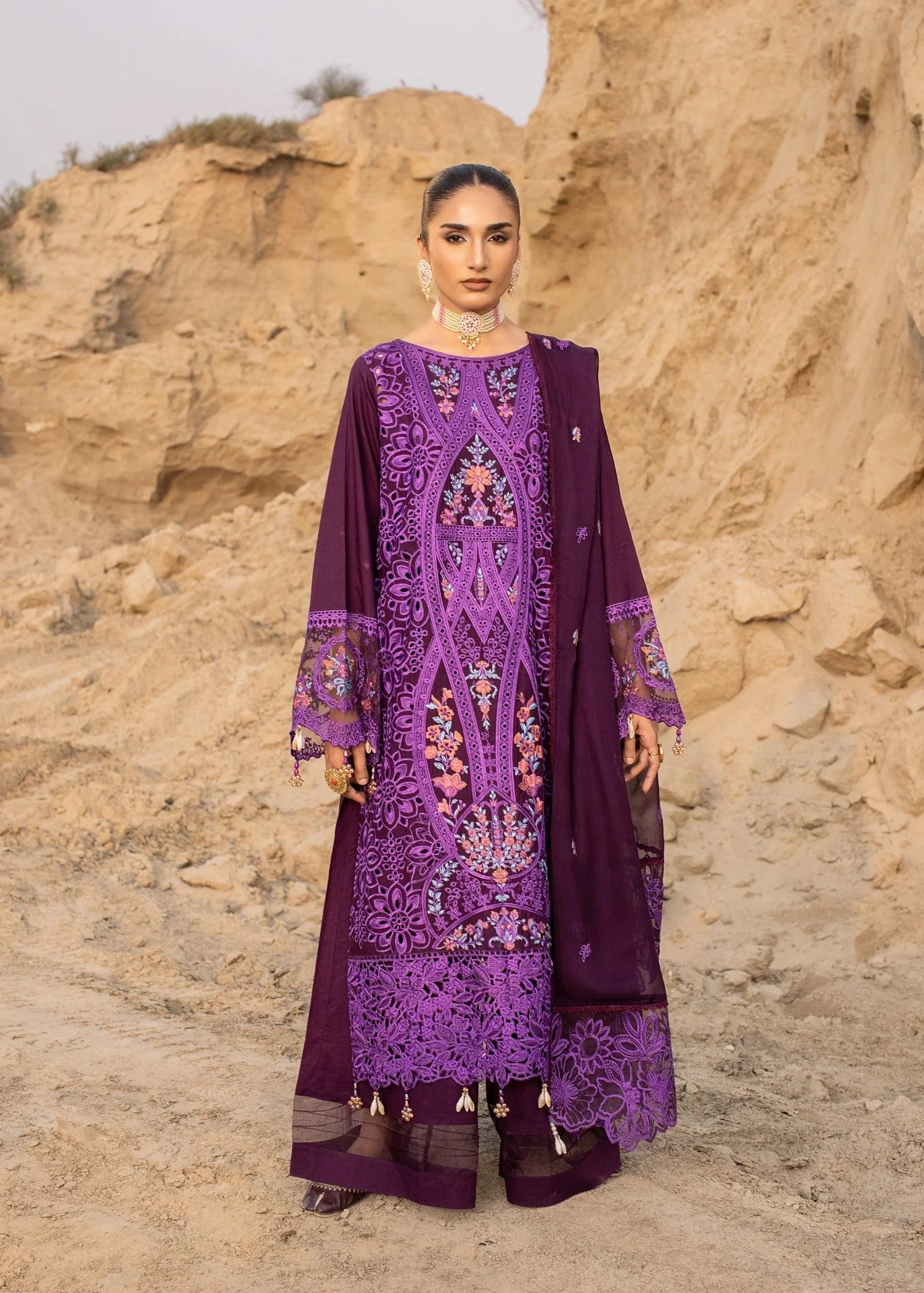 cotton Kurta Set in Plum purple