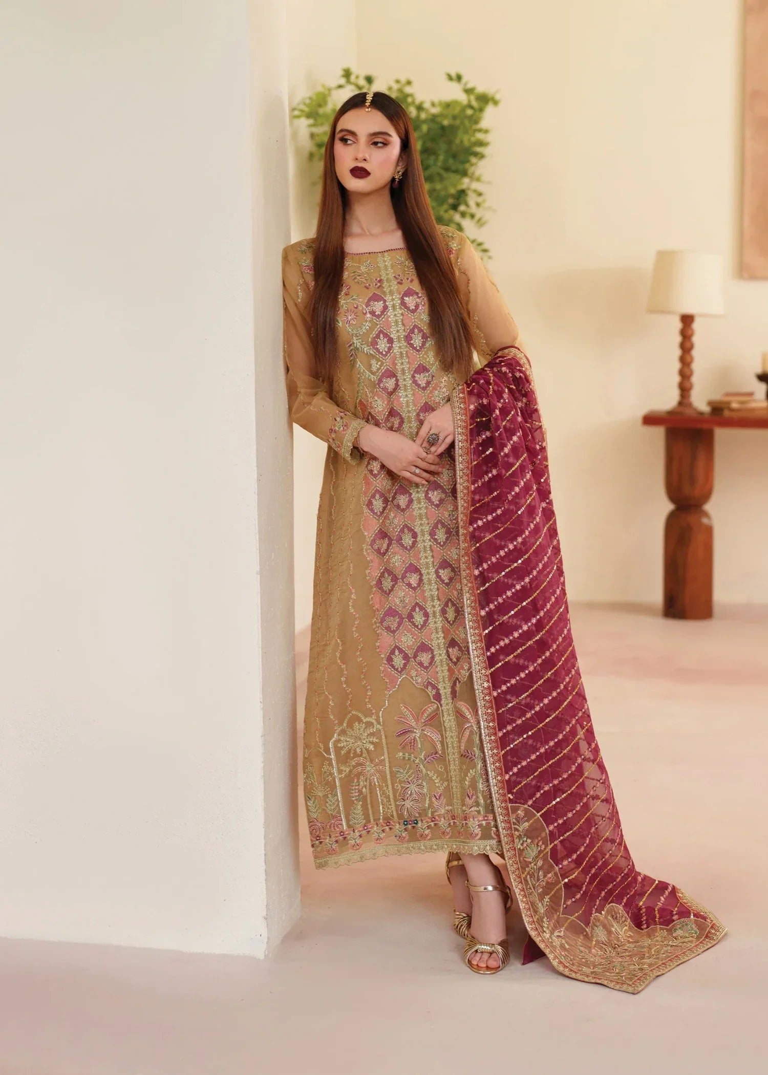 organza Kurta Set in Gold
