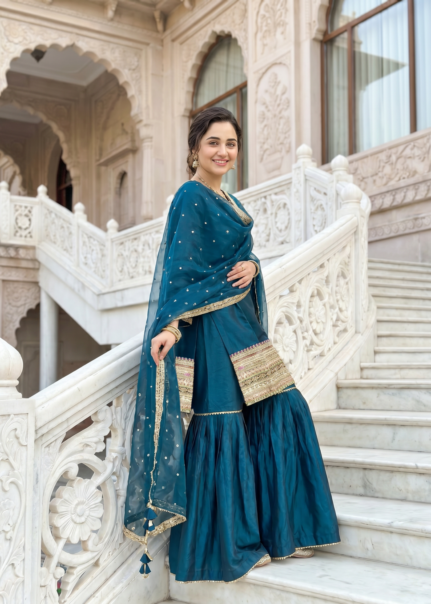 kattan silk Gharara in Teal