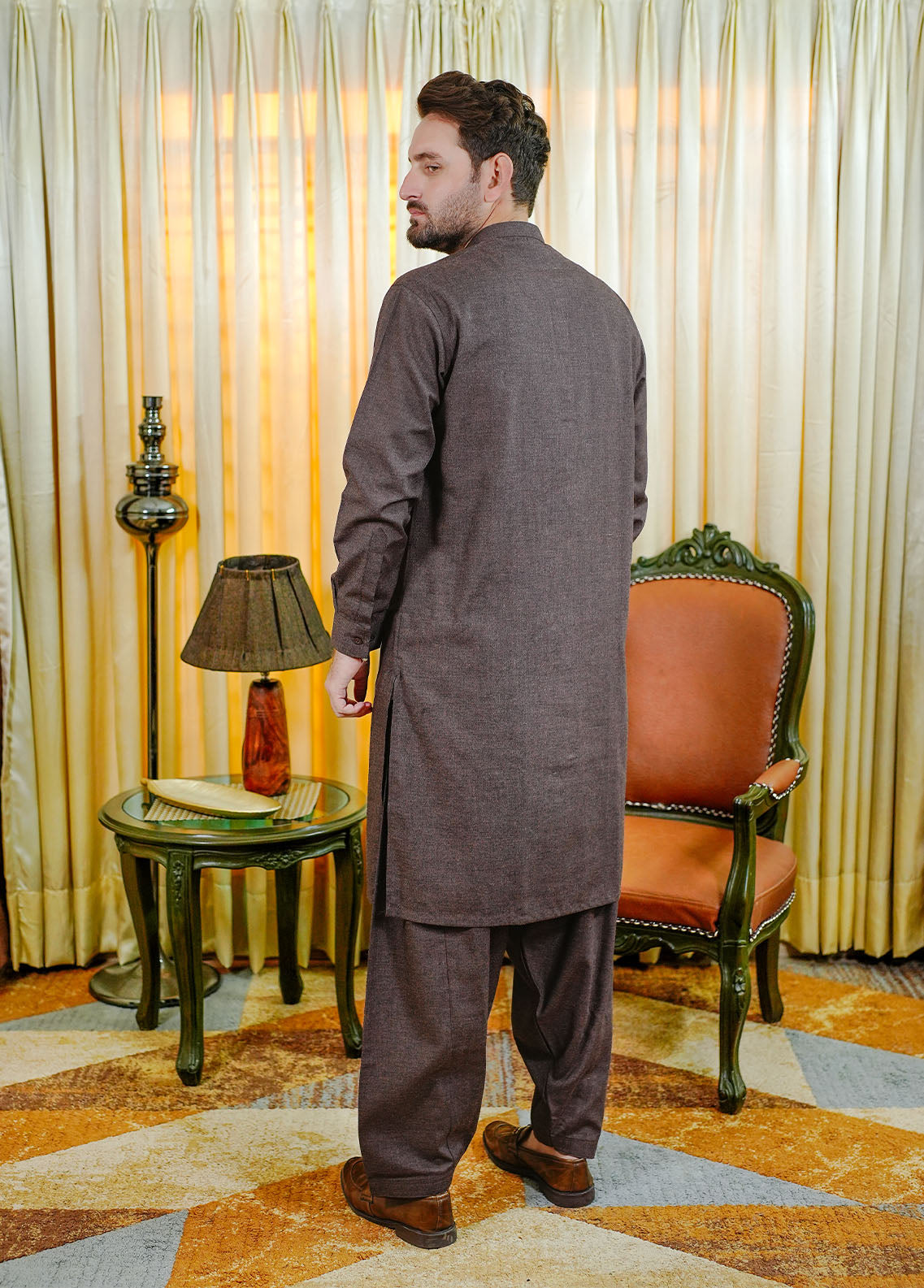 acrylic wool Shalwar Kameez in Mocha brown