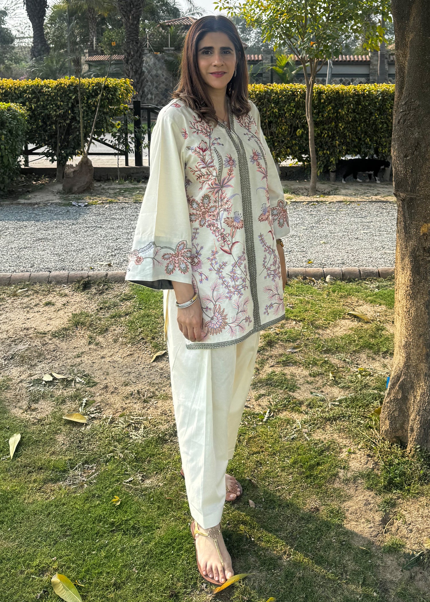 cotton karandi Kurta Set in Off-white