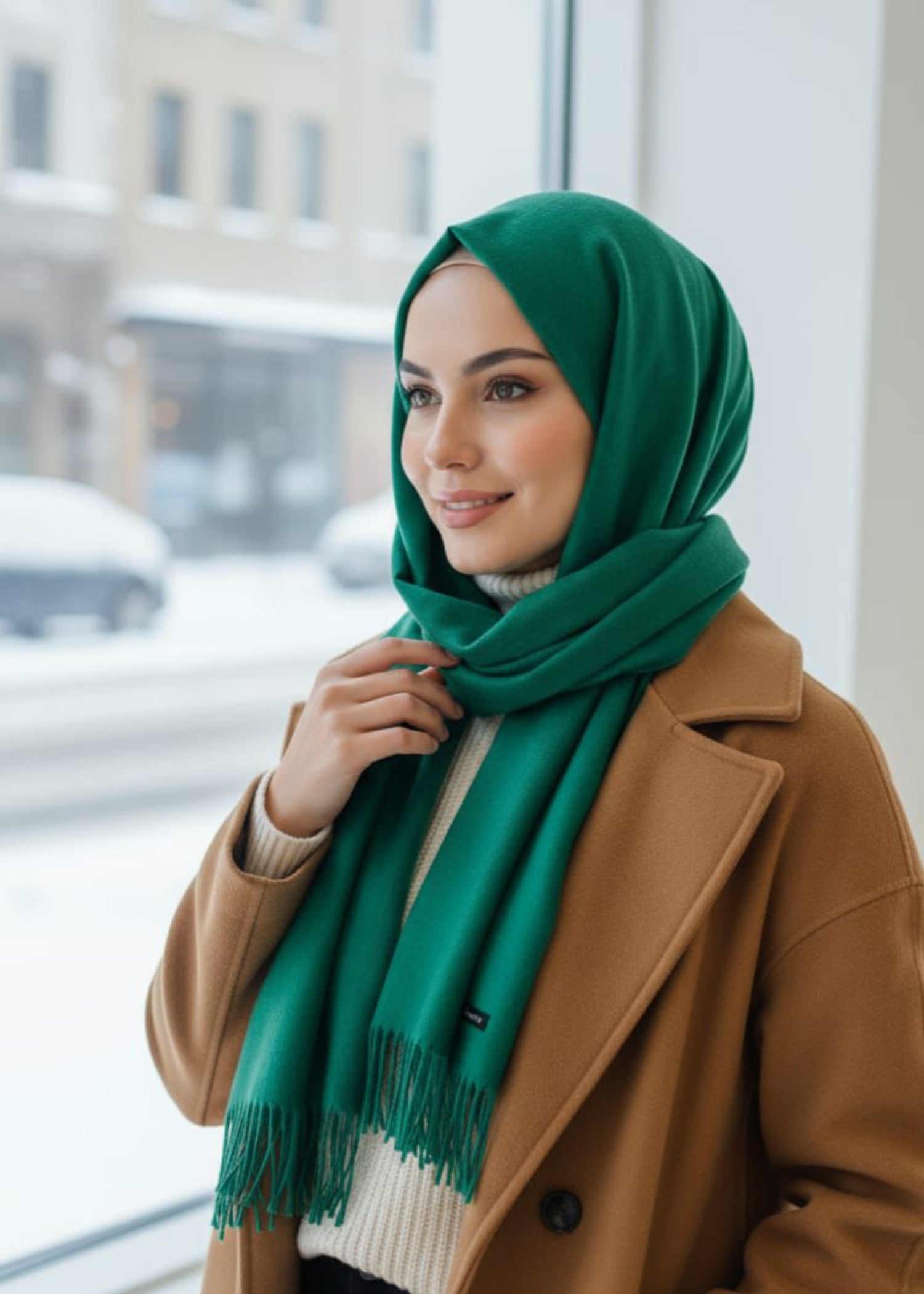 cashmere wool Hijab in Lime green