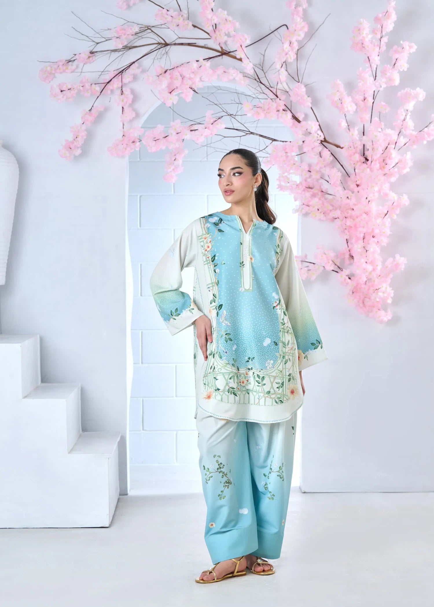raw silk Co Ord Sets in Sky blue